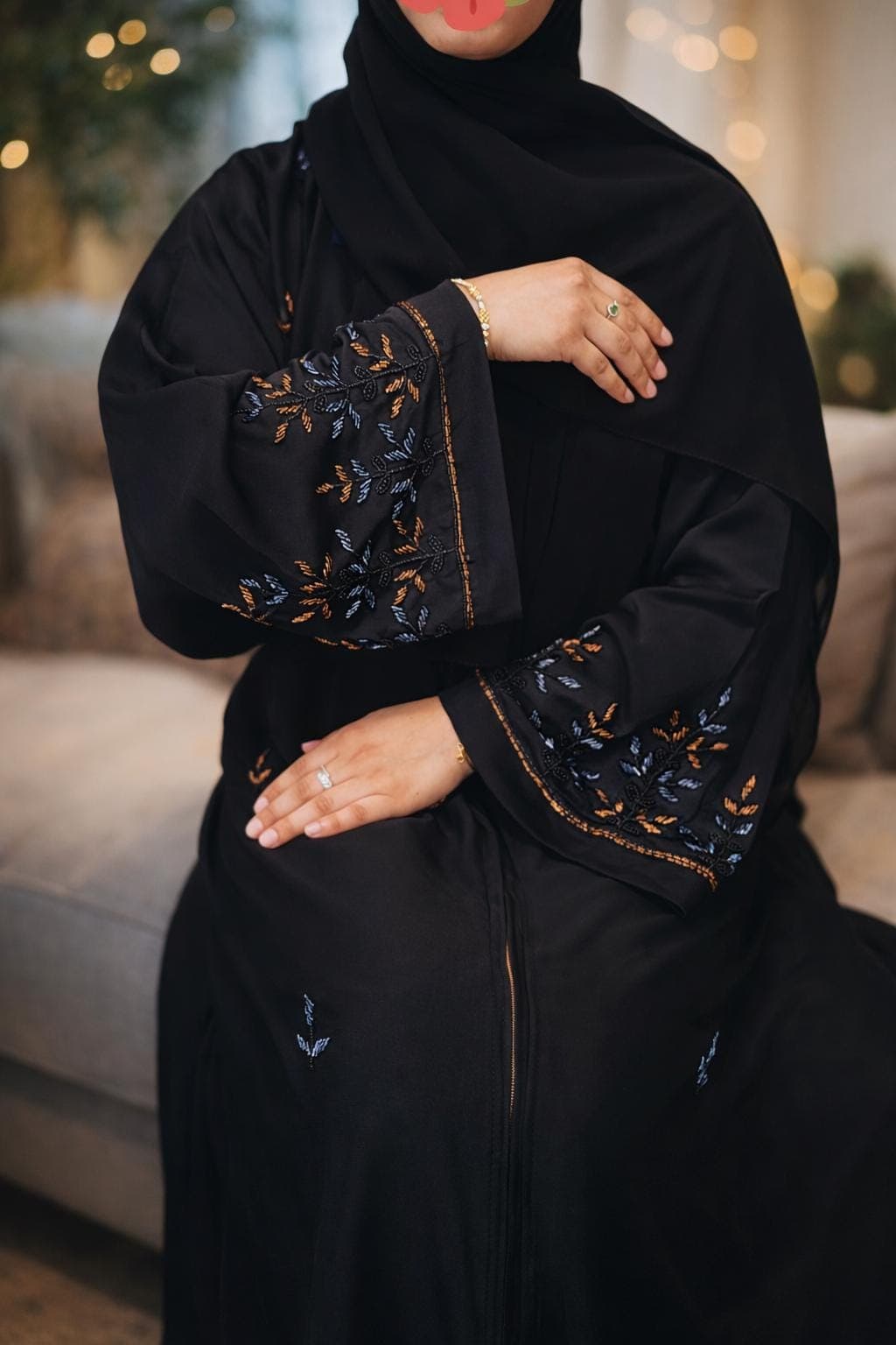 Black open front abaya