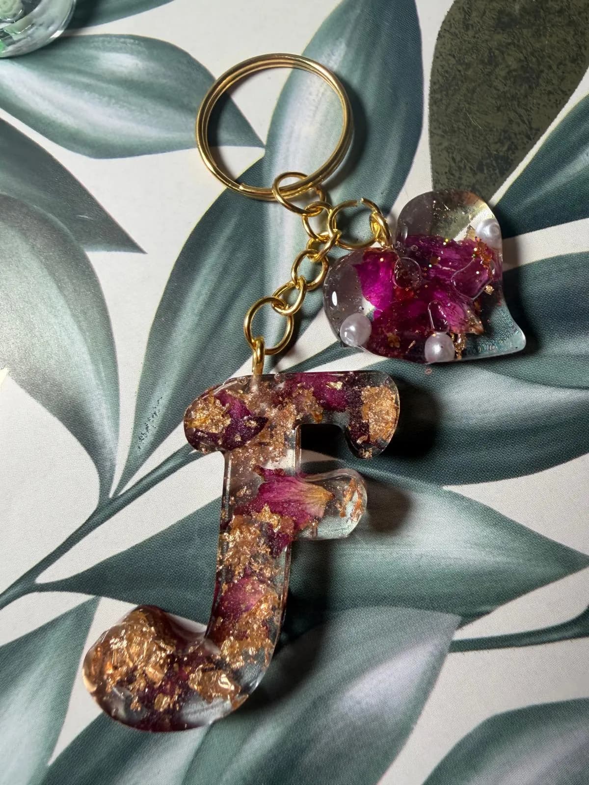 Personalized Resin Initial Keychain with Heart Charm, Handmade Alphabet Bag Charm Gift for Her - image 3
