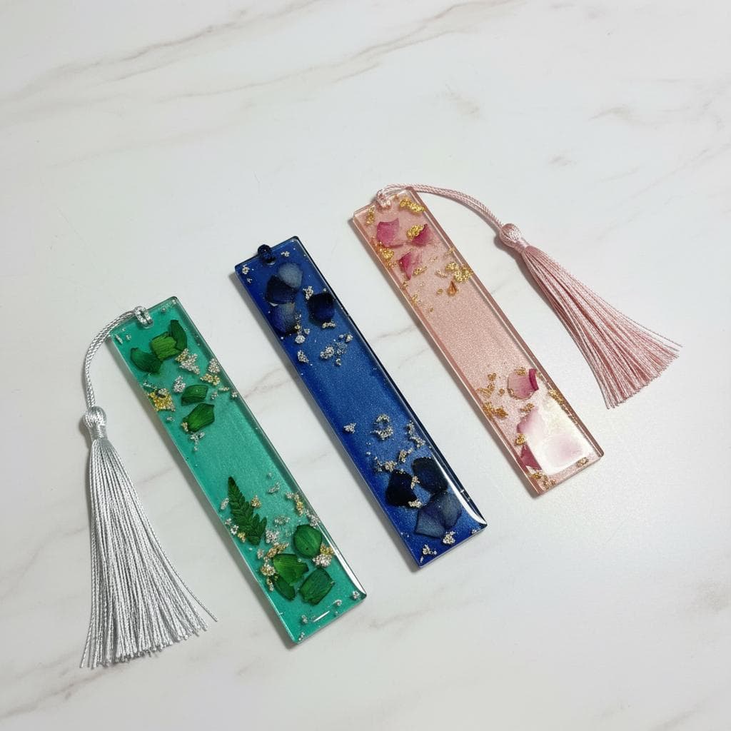 Handmade Resin Floral Bookmark with Gold Flakes & Tassel – Elegant Islamic Gift - image 3
