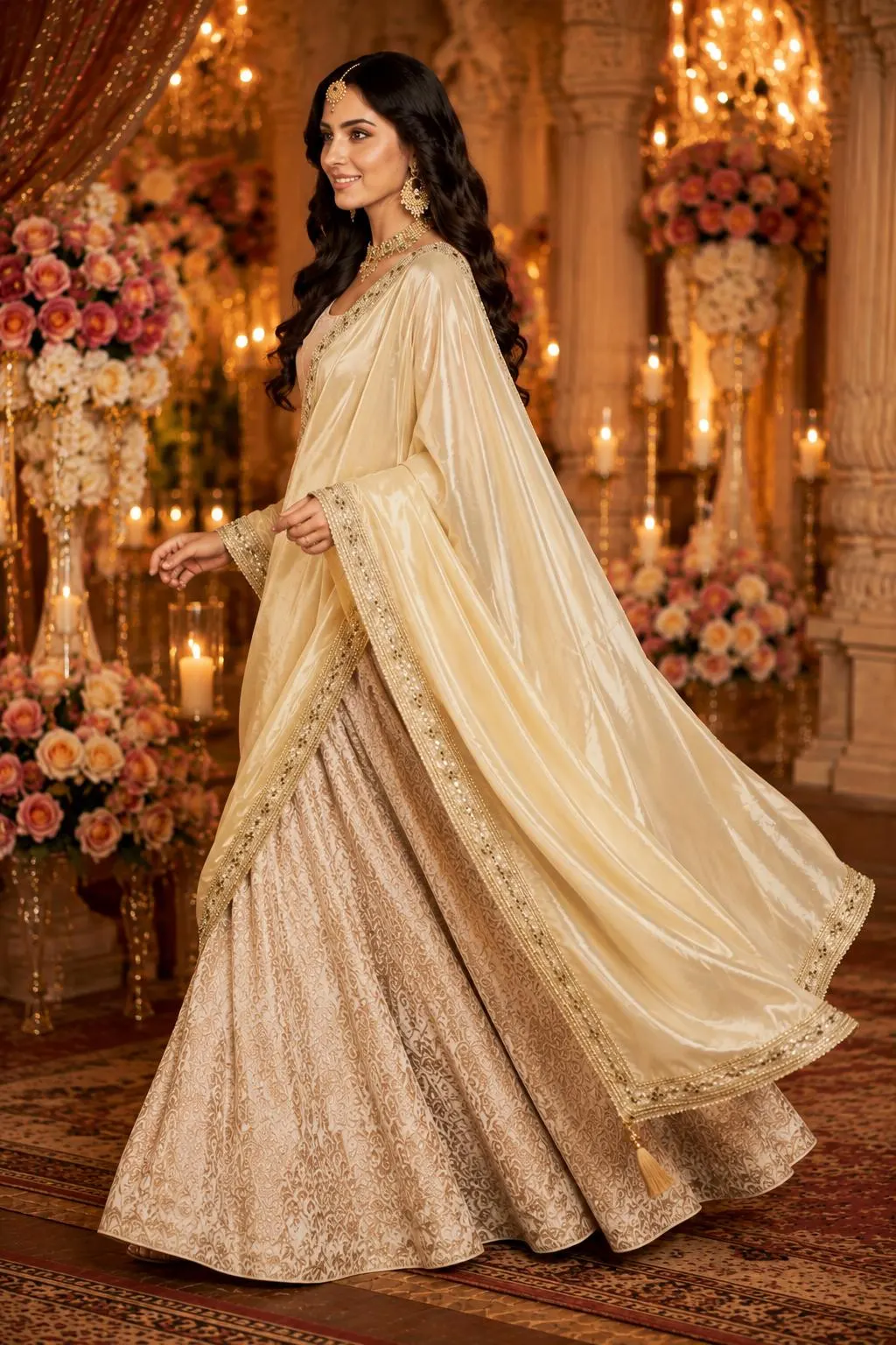 Dupatta Gold Zari Tissue Sequin Embroidered Bridal Scarf with Tassel for Wedding, Women Indian Pakistani Anarkali Dress Shawl Gift for Her - image 3