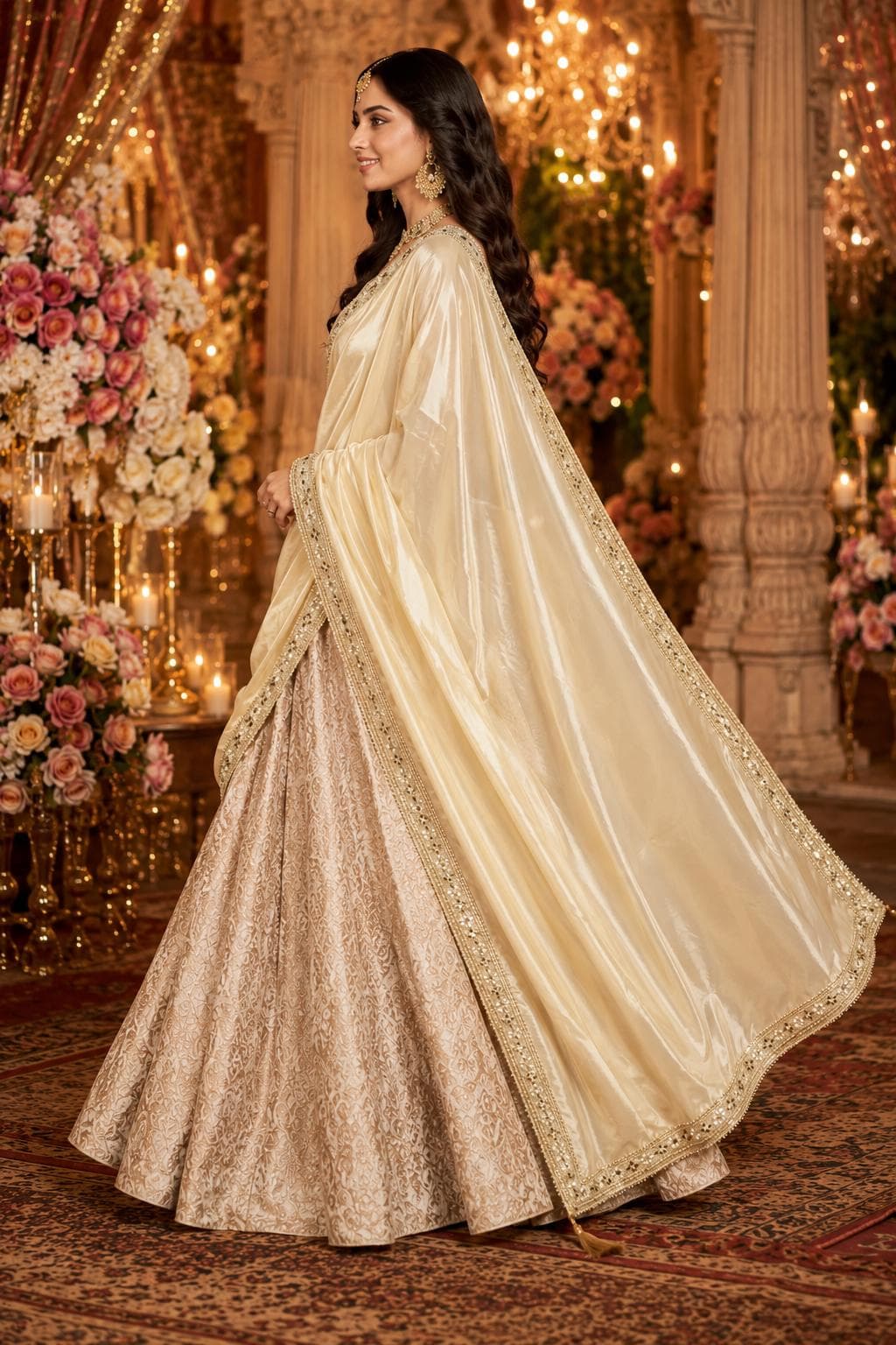 Dupatta Gold Zari Tissue Sequin Embroidered Bridal Scarf with Tassel for Wedding, Women Indian Pakistani Anarkali Dress Shawl Gift for Her - image 5