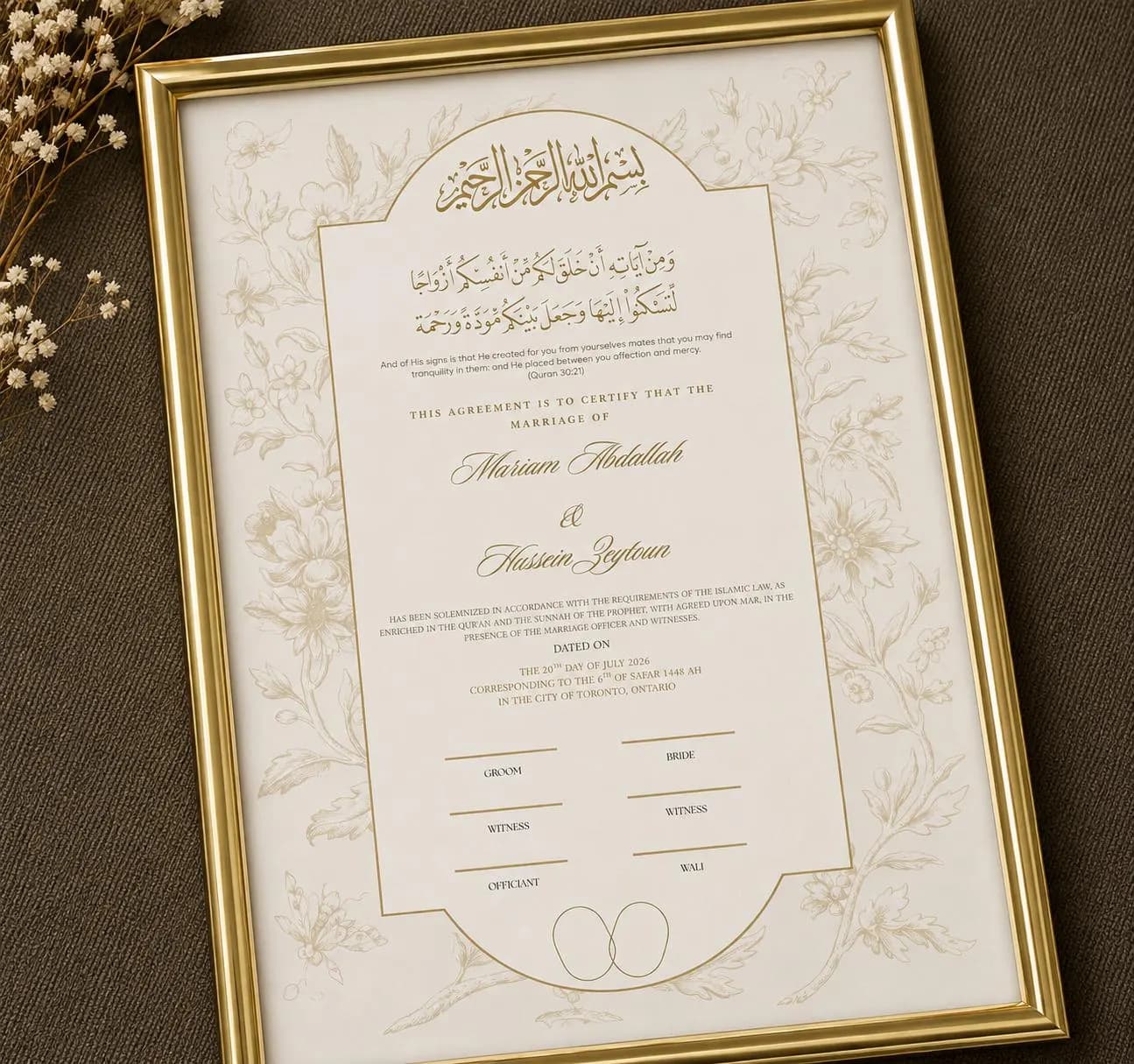 Physical Personalised Nikkah Certificate, Nikah Nama, Islamic Marriage Contract, Katb Kitab, Muslim Wedding Certificate, Engagement Keepsake