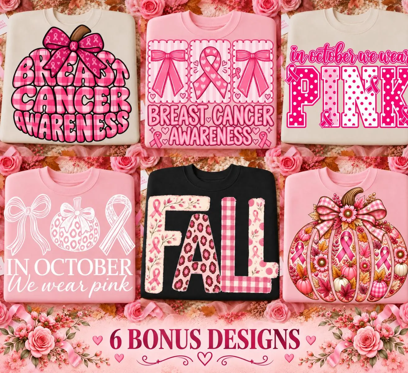 In October We Wear Pink PNG Bundle, Breast Cancer Awareness shirt, Pink leopard Pumpkin Sublimation Designs, Fall october Clipart for her - image 3