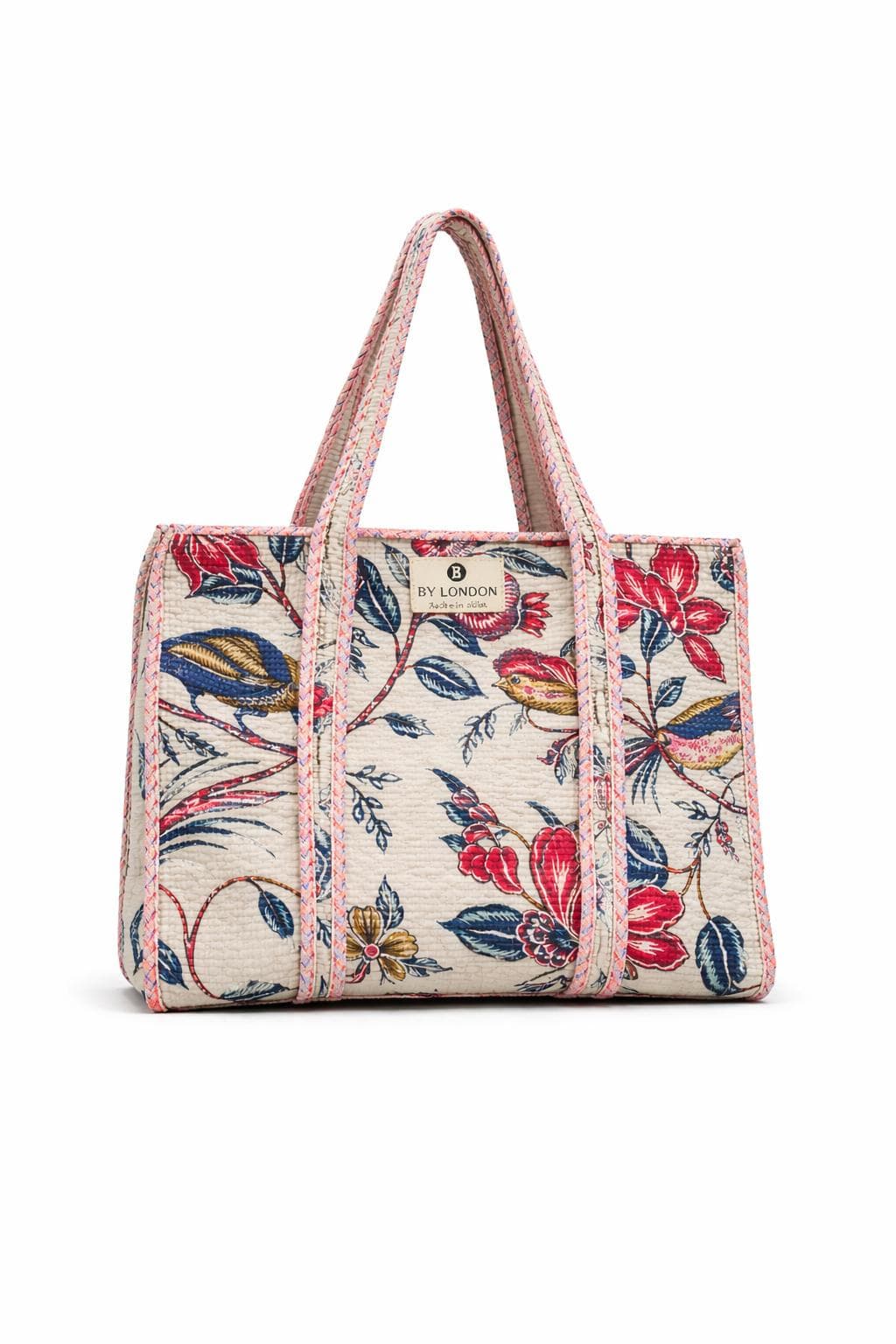 Pink Floral Bird Tote Bag, Handmade Cotton Shoulder Bag, Reusable Market Bag, Boho Travel & Everyday Tote - image 3