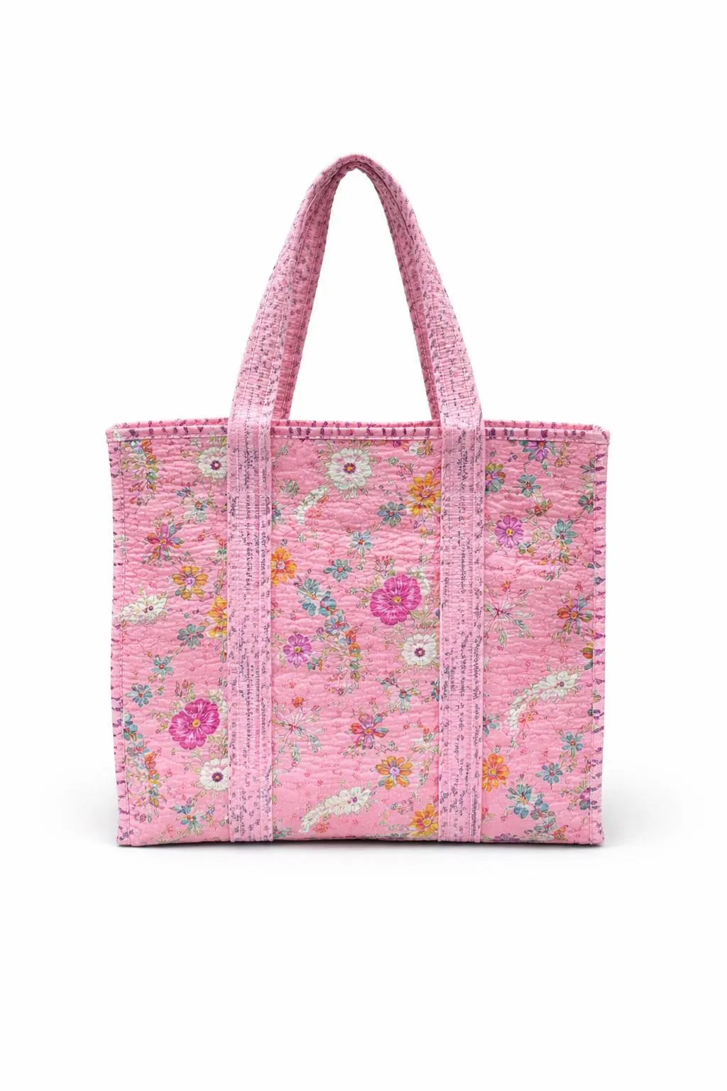 Pink Floral Bird Tote Bag, Handmade Cotton Shoulder Bag, Reusable Market Bag, Boho Travel & Everyday Tote