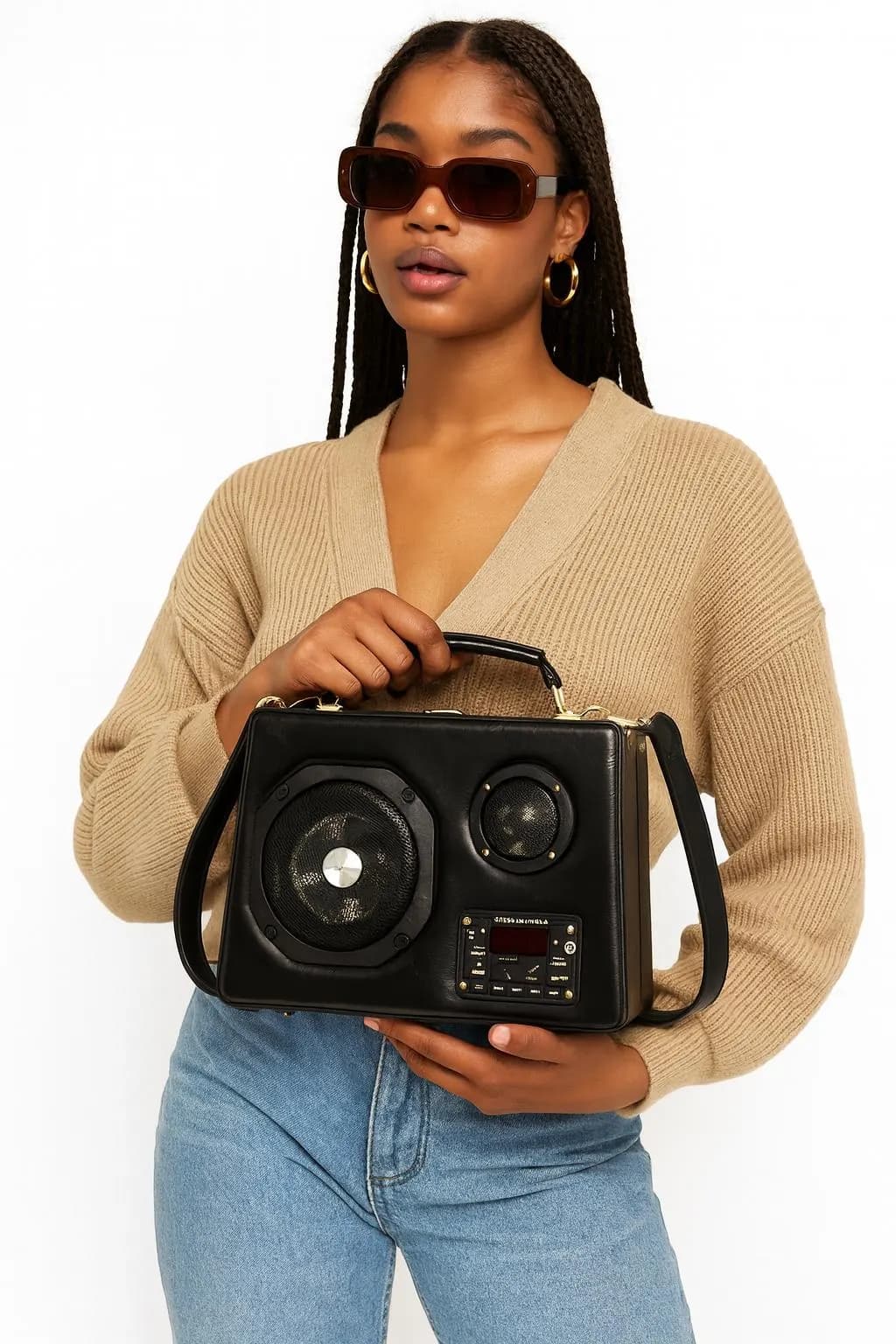 Vented Radio Box Shaped Handbag |Unique Bluetooth Speaker Handbag | Built-in Music Purse | Unique Statement Bag