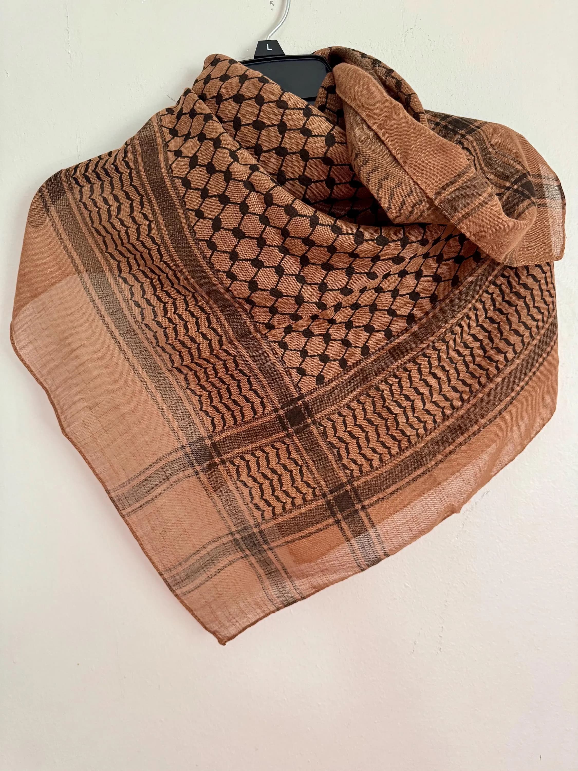 Palestinian Keffiyeh Scarf | Copper Brown Cotton Headwrap, Boho Cultural Wrap - image 4