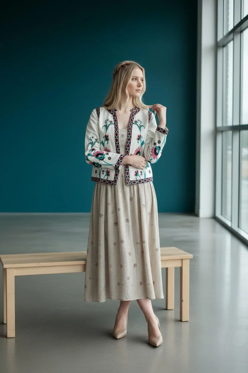 White Floral Embroidery Jacket | Folk Boho Open Front Coat, Turkish Artisan Statement - image 3