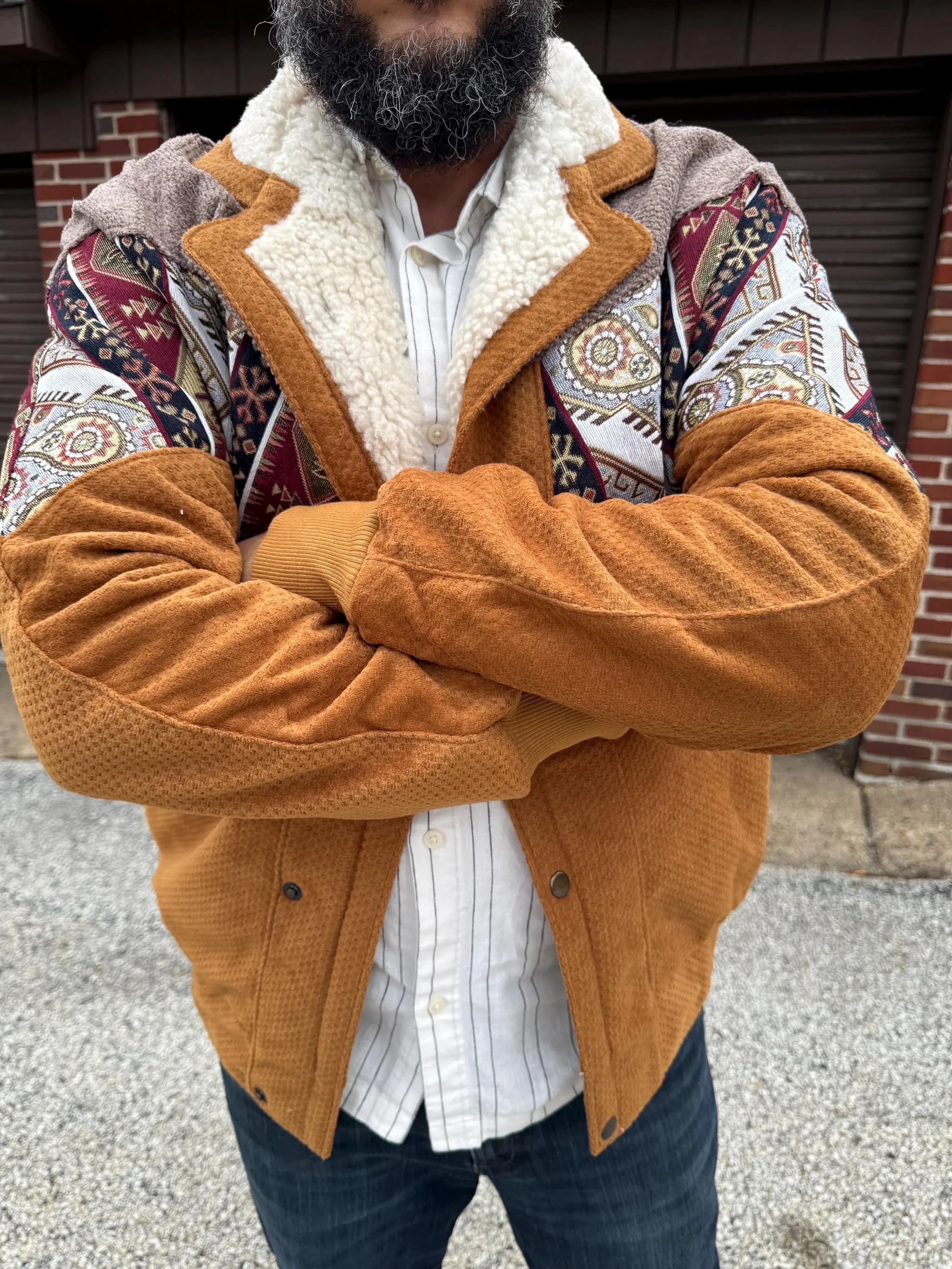 Unique Men's Jacket, Bomber Handmade Patchwork Jacket, Kilim Tapestry, Wool Collar, Size: XL - image 4