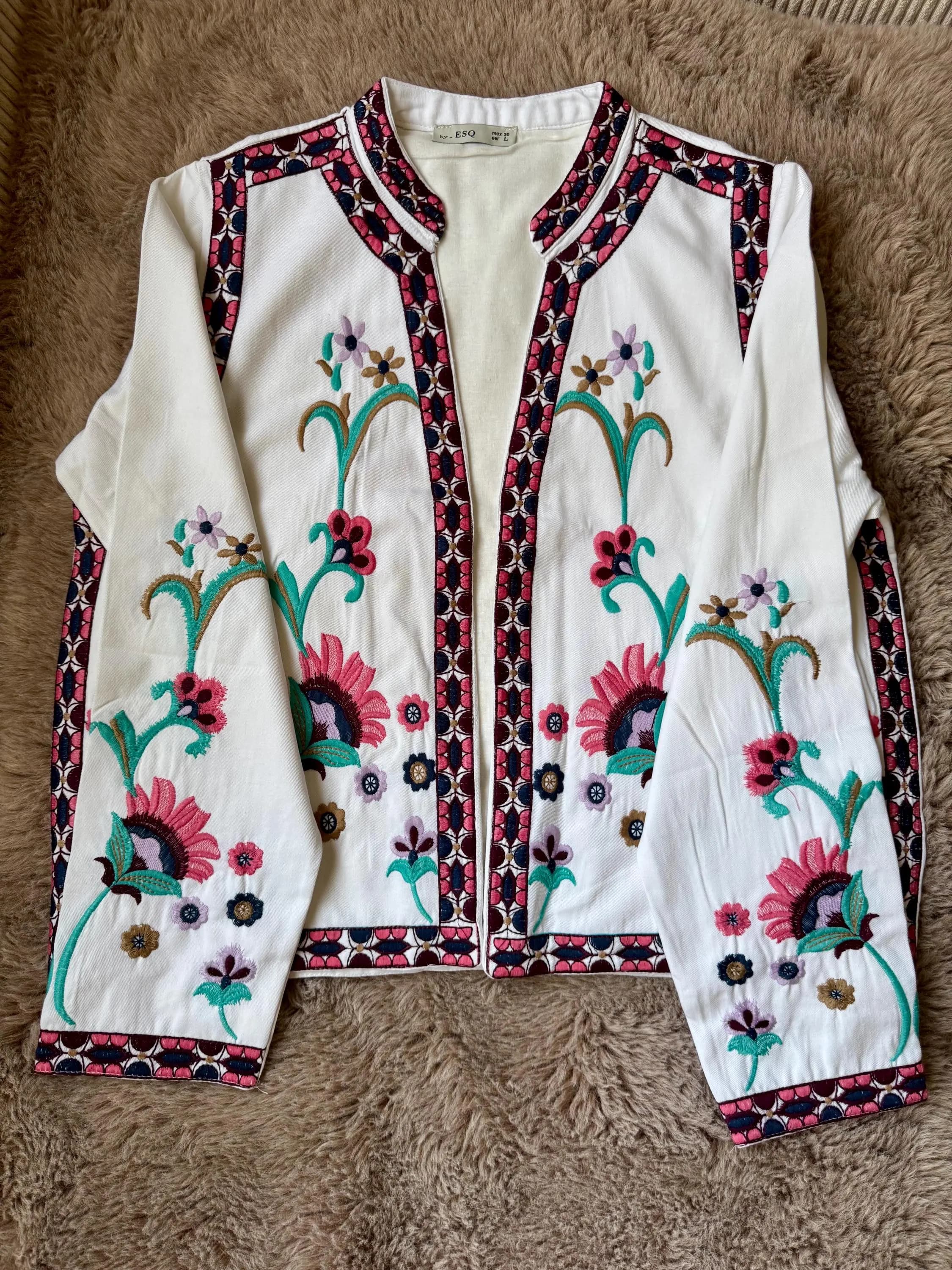 White Floral Embroidery Jacket | Folk Boho Open Front Coat, Turkish Artisan Statement - image 5