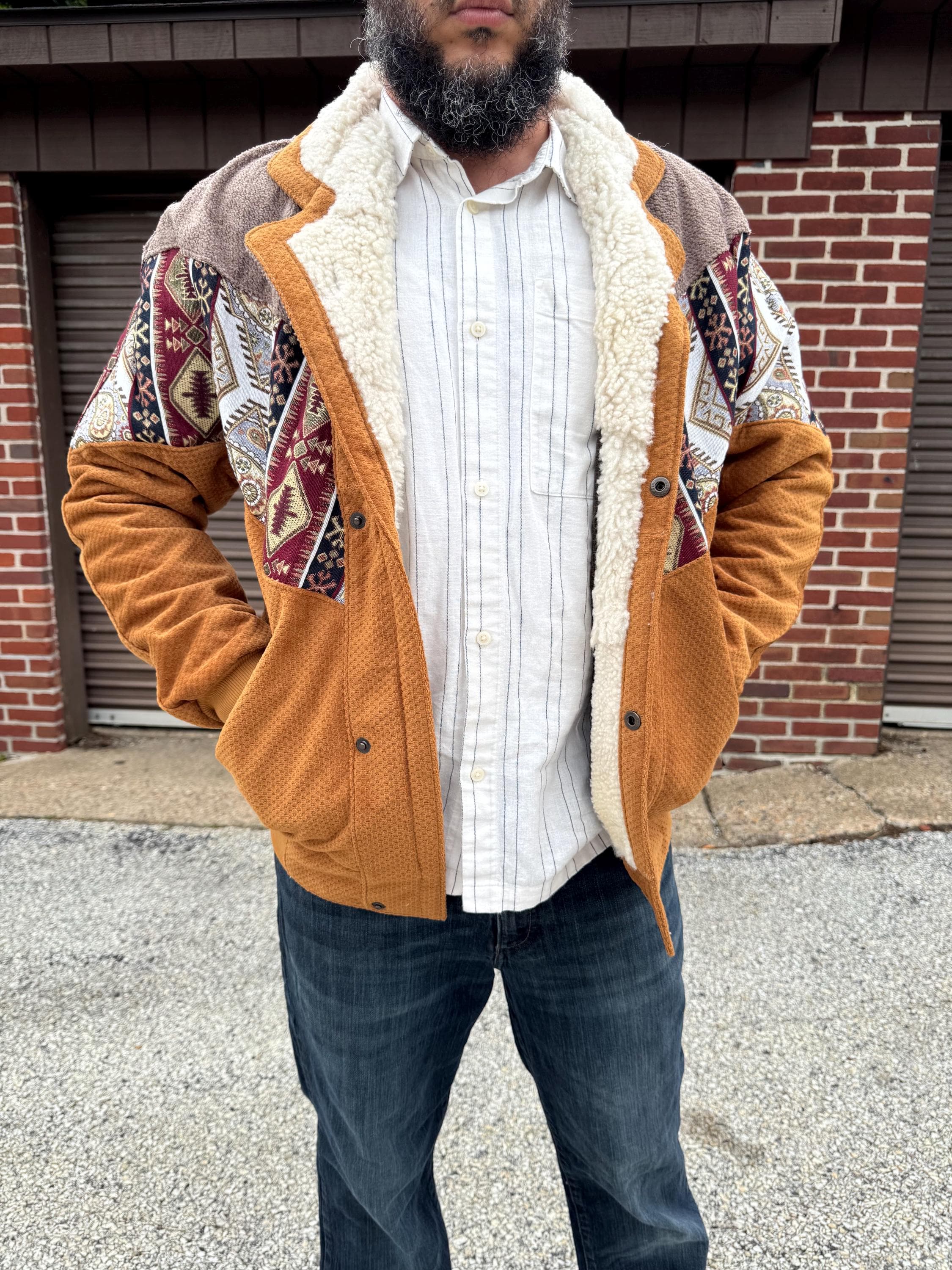 Unique Men's Jacket, Bomber Handmade Patchwork Jacket, Kilim Tapestry, Wool Collar, Size: XL - image 3