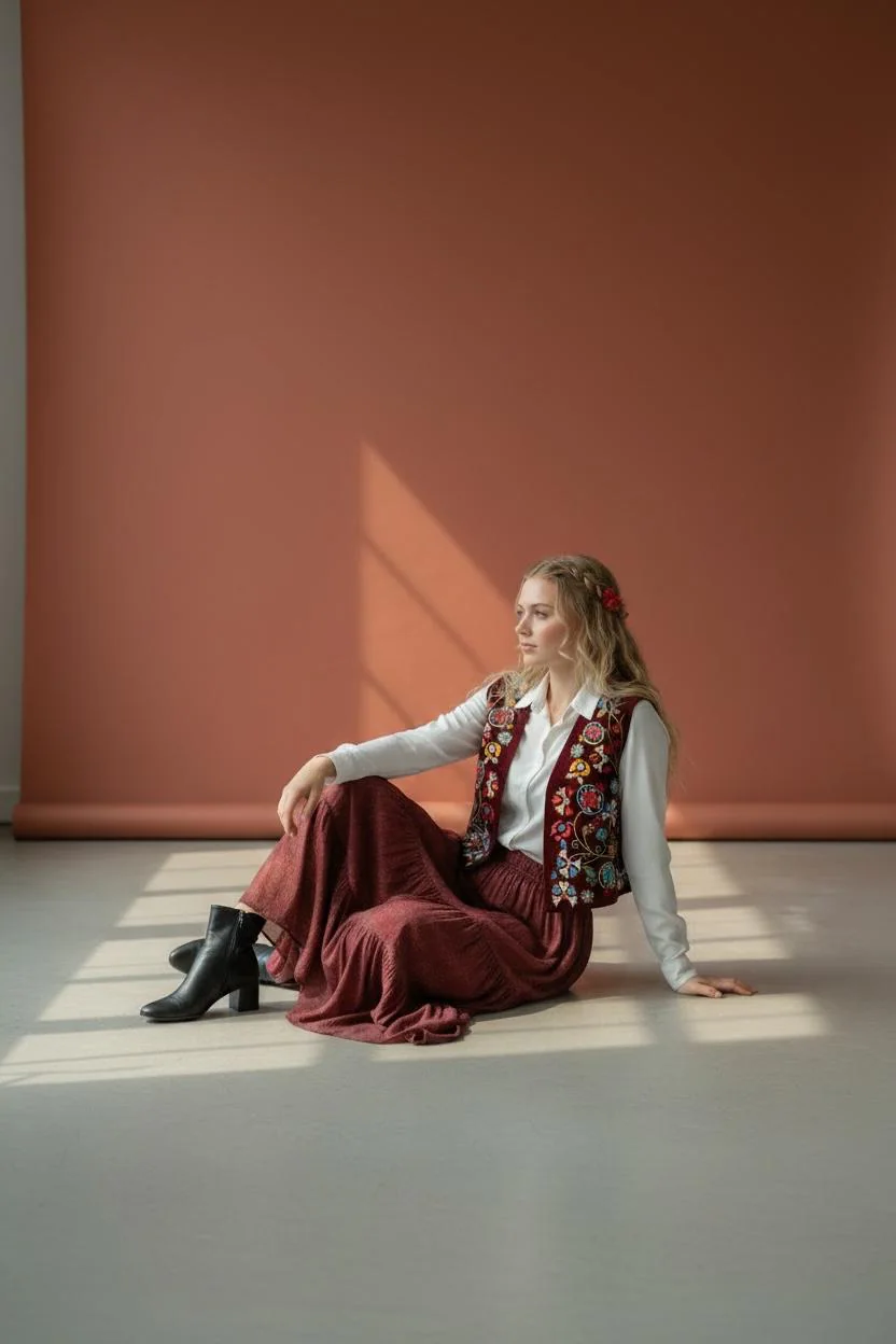 Burgundy Velvet Vest | Floral Embroidered Boho Folk Waistcoat, Red Satin Lined - image 3