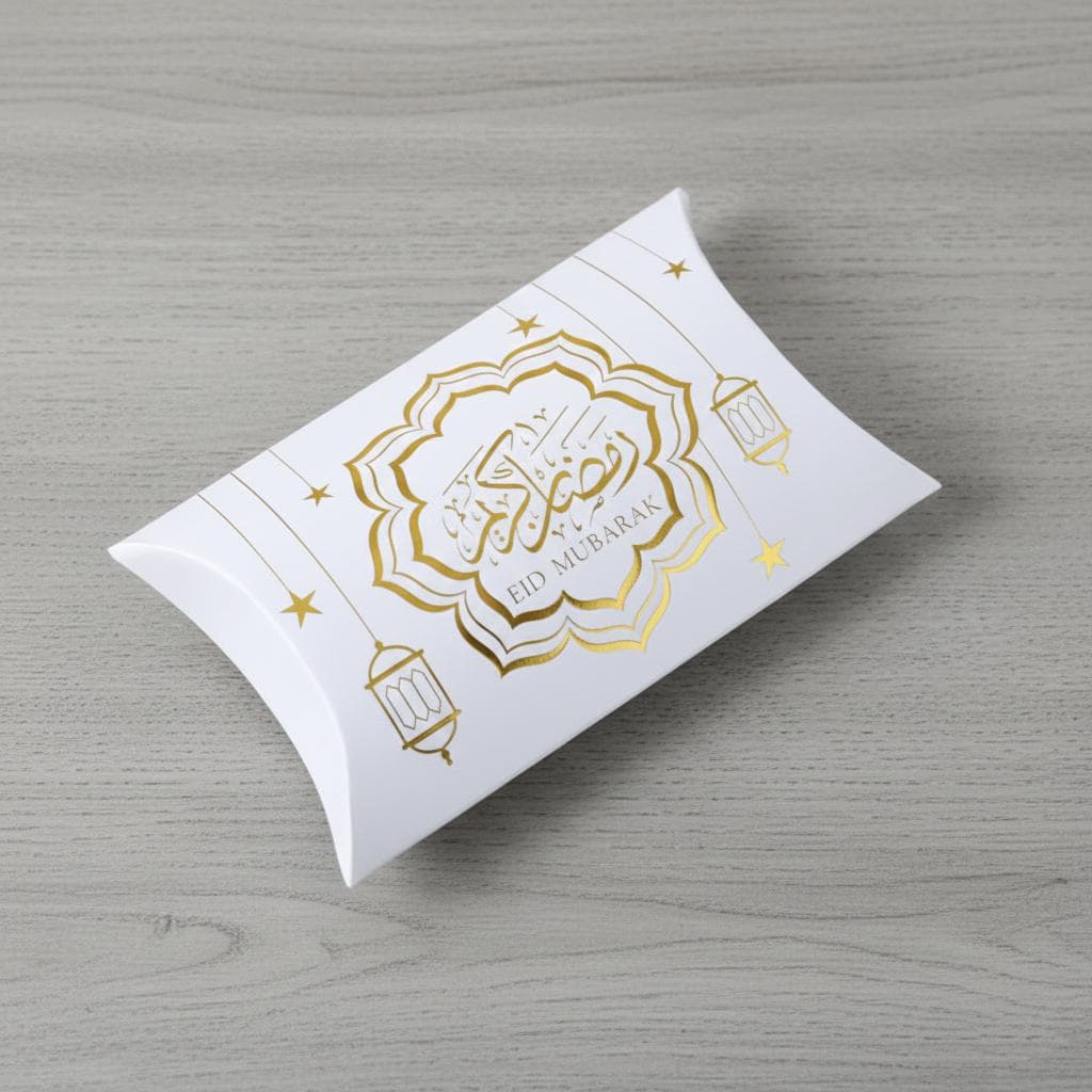 Eid Mubarak Gift Boxes, Islamic Candy Packaging, Gold White Ramadan Favor Boxe
