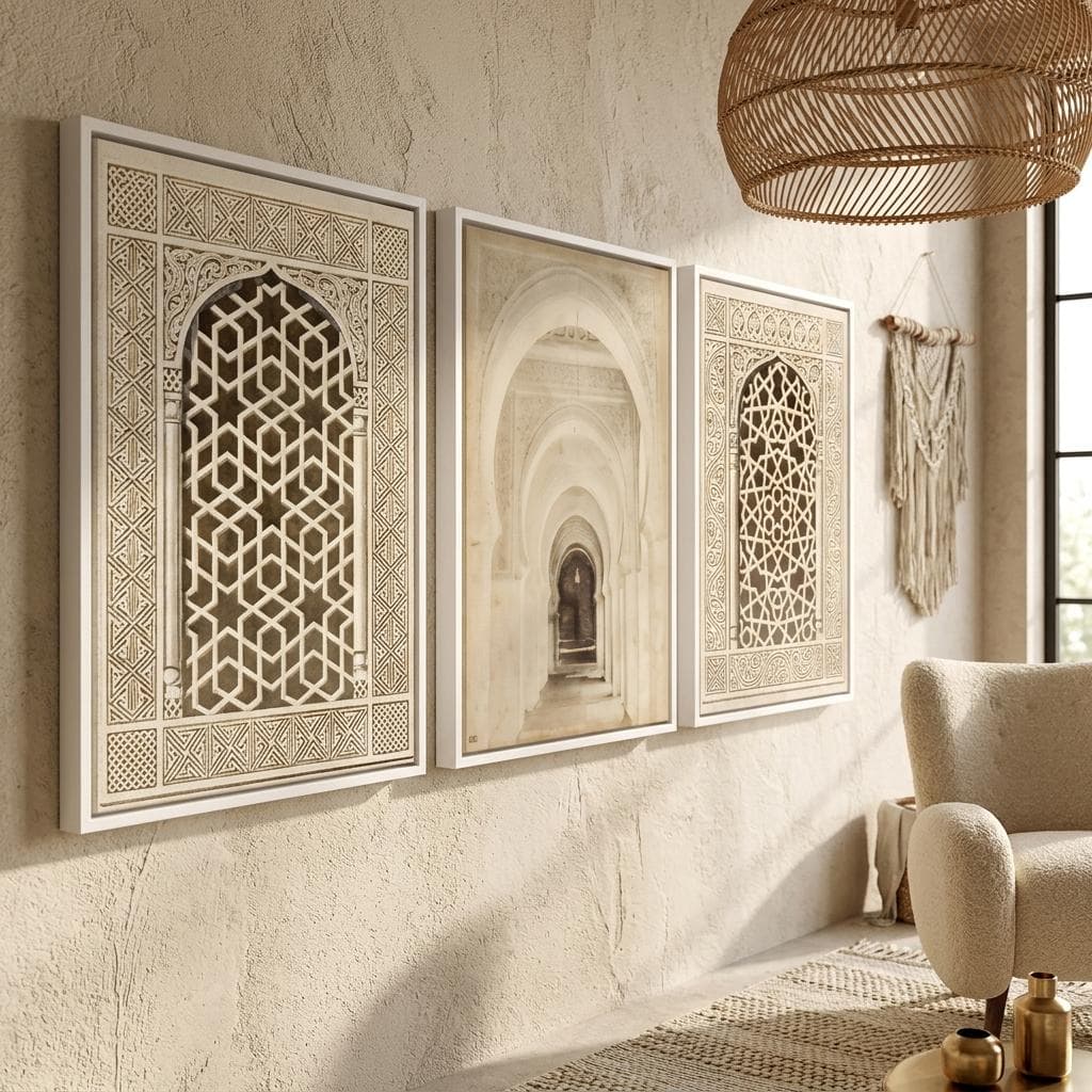 Islamic wall art set of 3 canvases with luxurious Arabic architecture, Moroccan Door Poster - image 2