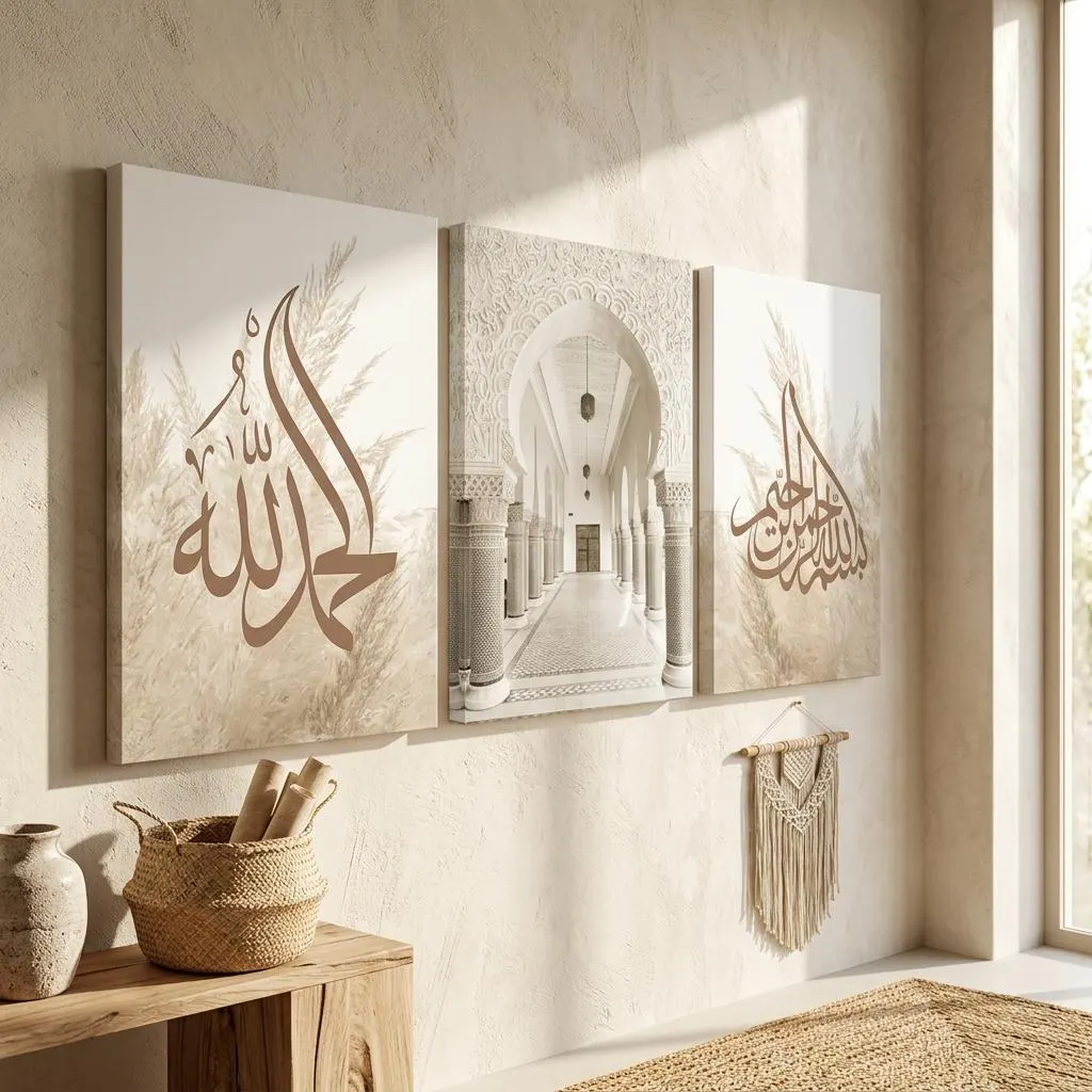 Islamic wall art set of 3 canvases with luxurious Arabic calligraphy, Moroccan Door Poster - image 3