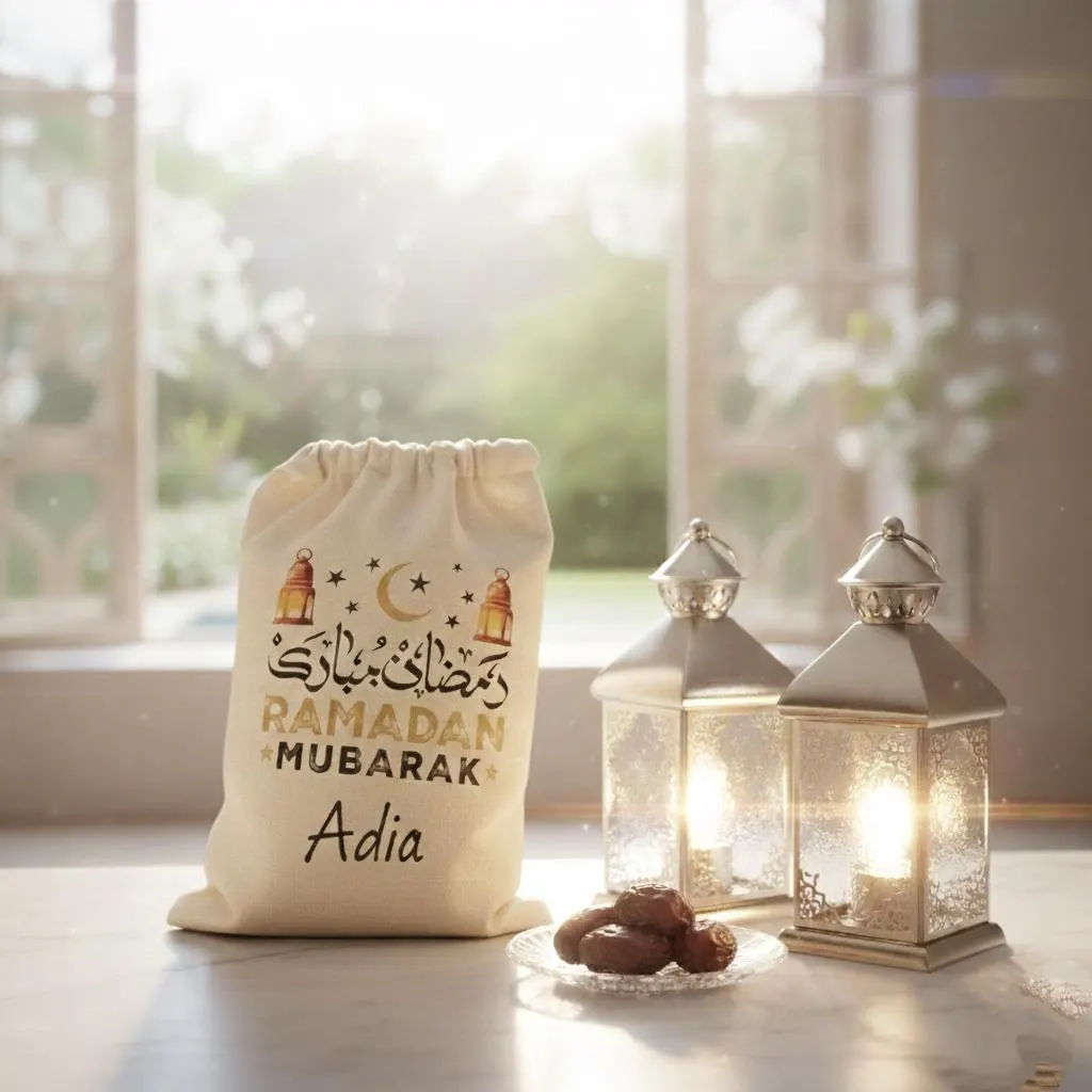 Custom Bag for Ramadan and Eid – Personalized Cotton Gift Sack for Kids, Teens, Adults