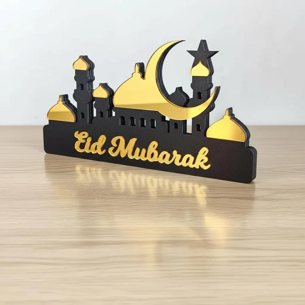 Ramadan Decoration Wooden Acrylic Moon Star Islamic Eid Mubarak Party Gift Table Centerpiece