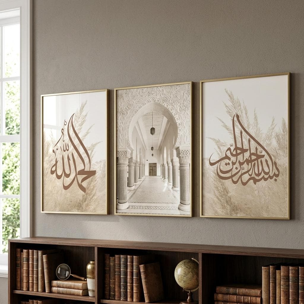 Islamic wall art set of 3 canvases with luxurious Arabic calligraphy, Moroccan Door Poster - image 2