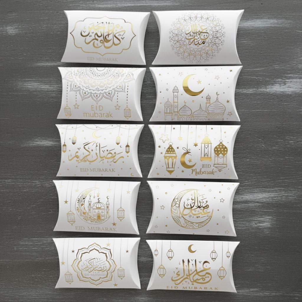 Eid Mubarak Gift Boxes, Islamic Candy Packaging, Gold White Ramadan Favor Boxe - image 3