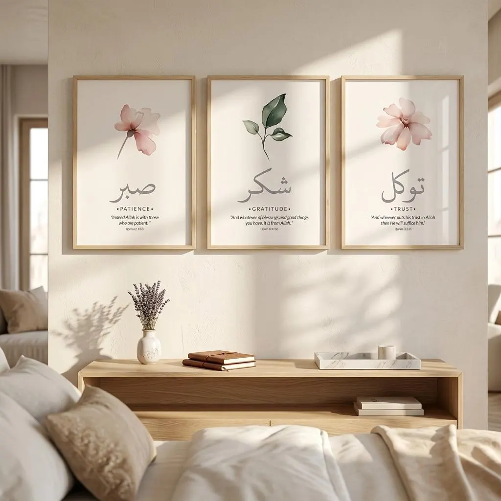 Quran Canvas Art Set of 3, Arabic Calligraphy with Patience, Trust and Gratitude - image 4