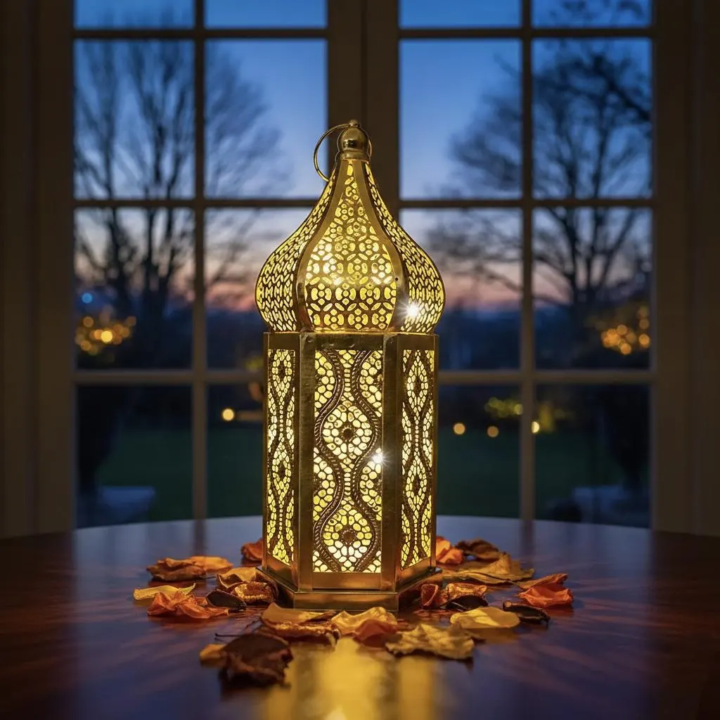 Moroccan Golden Lantern Ramadan Iron Decor — Elegant Hollow Design for Eid and Home Celebrations - image 3