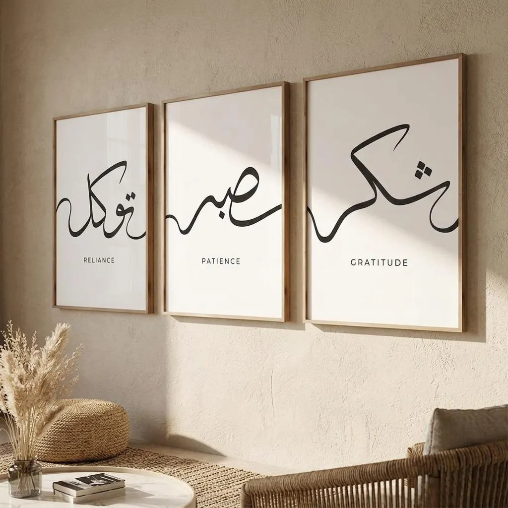 Set of 3 Islamic Canvases, Arabic Calligraphy Wall Art, Luxury Home Decor, Thoughtful Gift