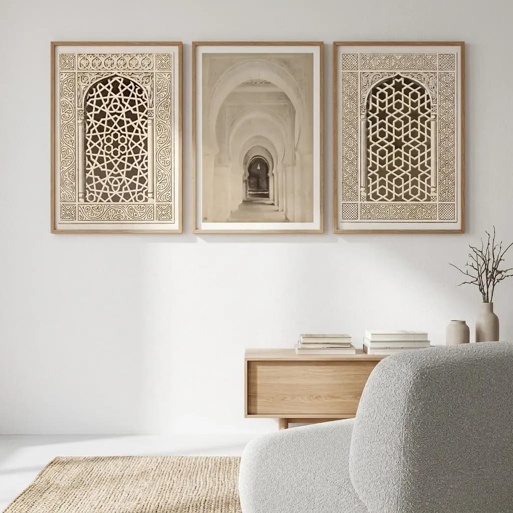 Islamic wall art set of 3 canvases with luxurious Arabic architecture, Moroccan Door Poster - image 5