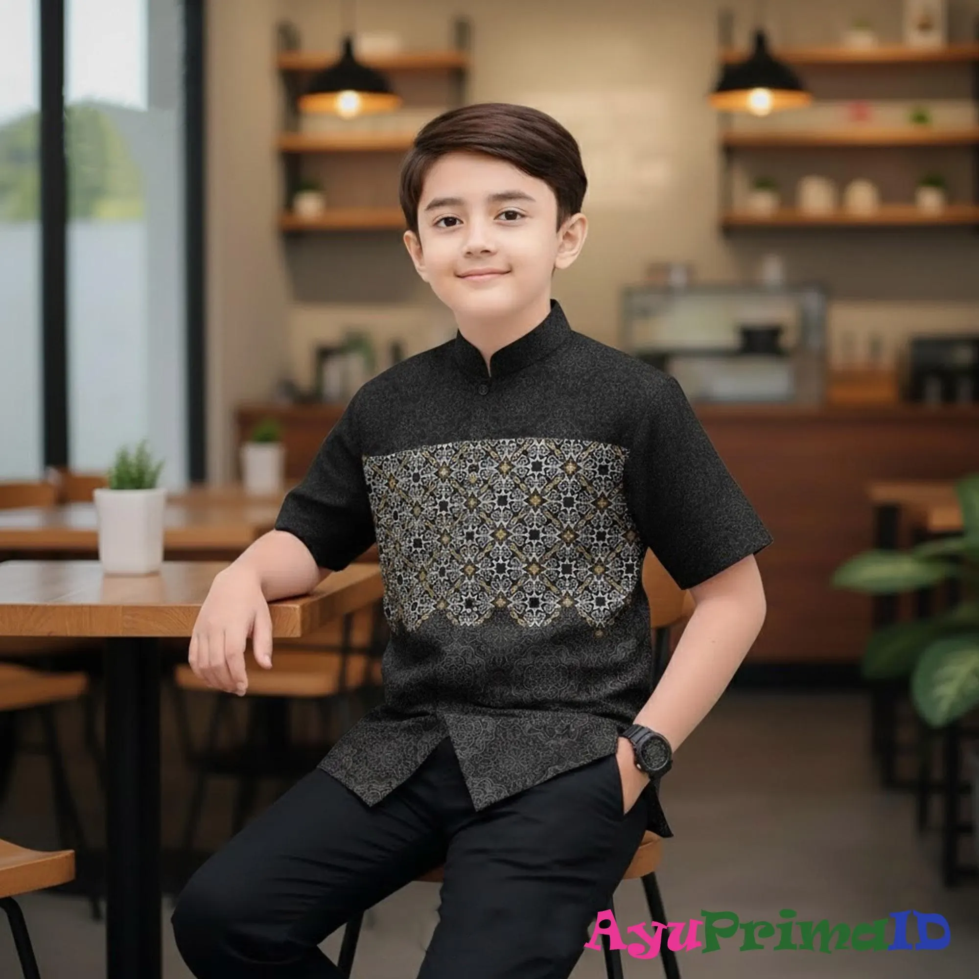 Boys Black Koko Shirt Polyester, Kids Islamic Eid Outfit - image 2
