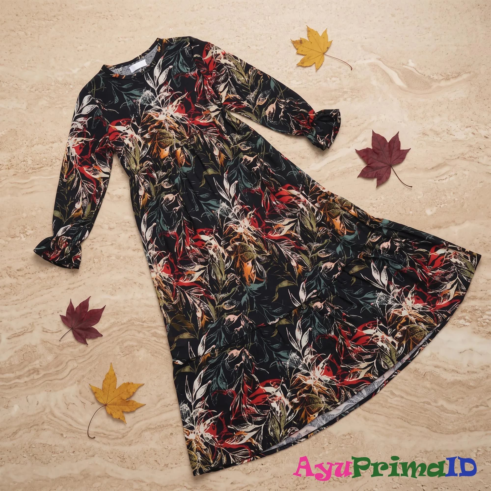 Girls Black Floral Abaya Set Kids Syari Hijab Rayon Maxi Eid Outfit - image 4