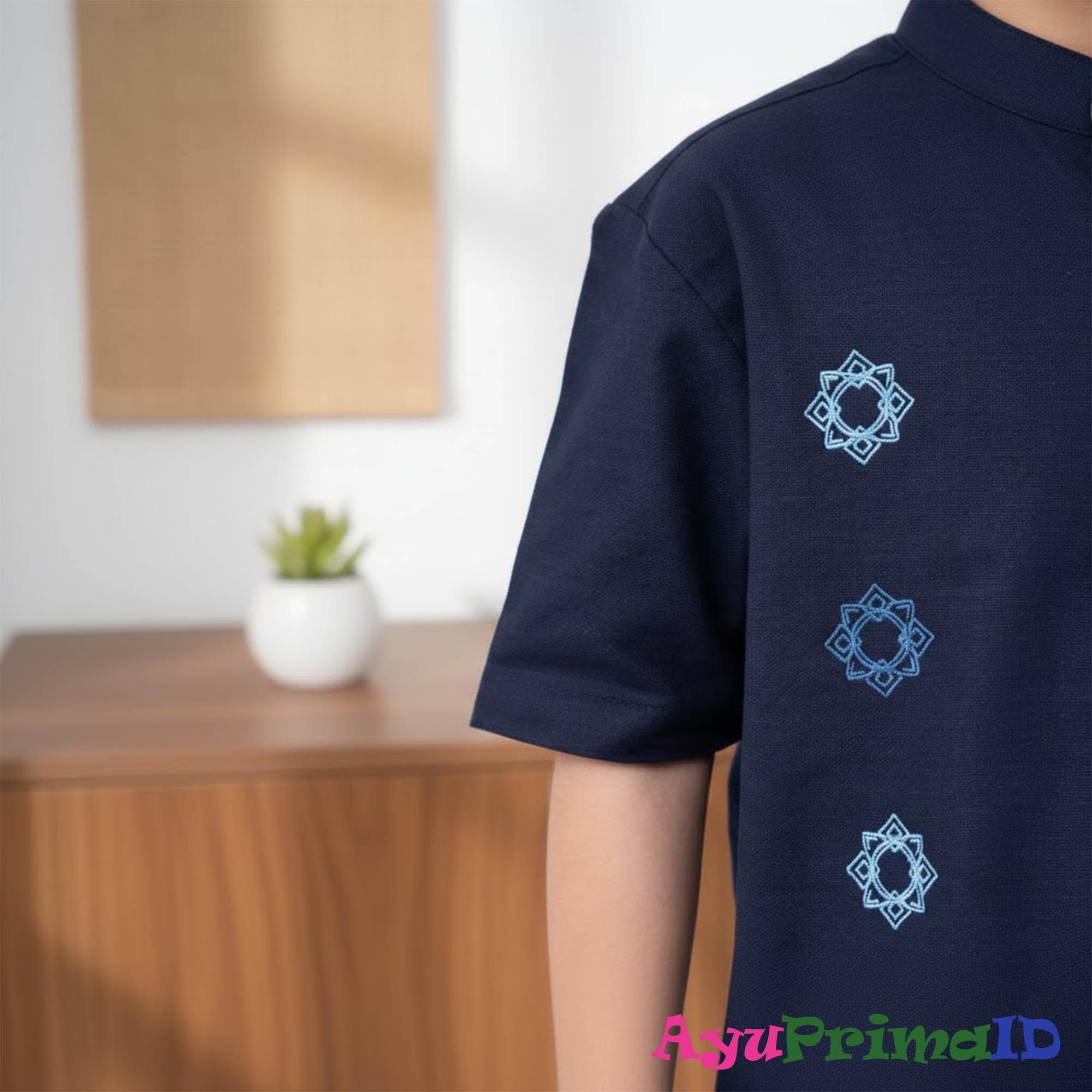 Sahil Kids Navy Embroidered Koko Shirt Modern Boys Muslim Shirt Short Sleeve Cotton Kurta for Kids