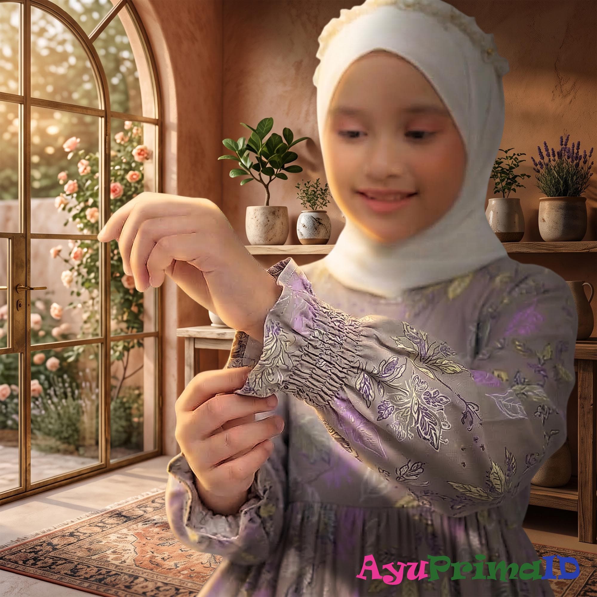 Girls Floral Abaya Dress Kids Khaki Rayon Maxi Gown Modest Eid Outfit - image 4
