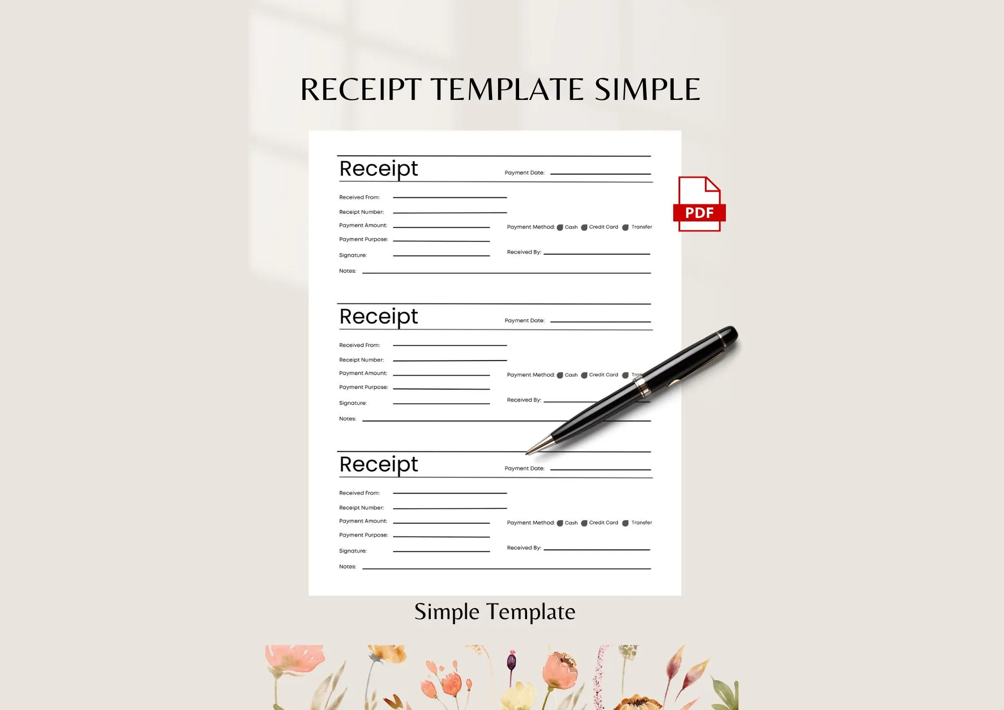 Editable PDF Receipt Template, Small Business Invoice (Instant Download)
