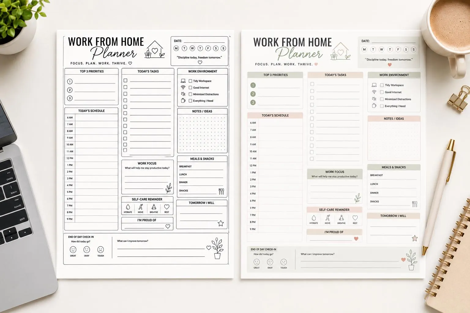 Work From Home Planner Printable | Daily Productivity Planner | Home Office Organizer | Digital Planner | US Letter | Instant Download - image 4