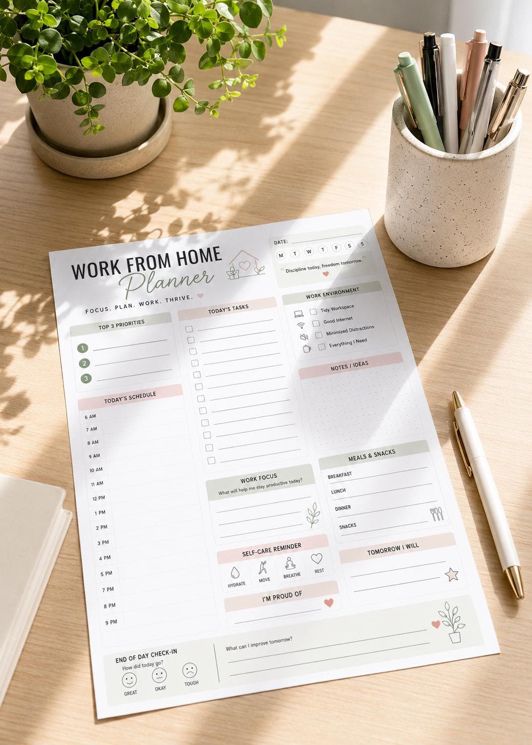 Work From Home Planner Printable | Daily Productivity Planner | Home Office Organizer | Digital Planner | US Letter | Instant Download - image 5