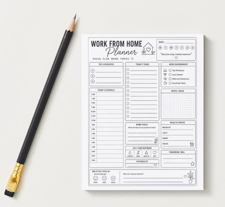 Work From Home Planner Printable | Daily Productivity Planner | Home Office Organizer | Digital Planner | US Letter | Instant Download - image 3