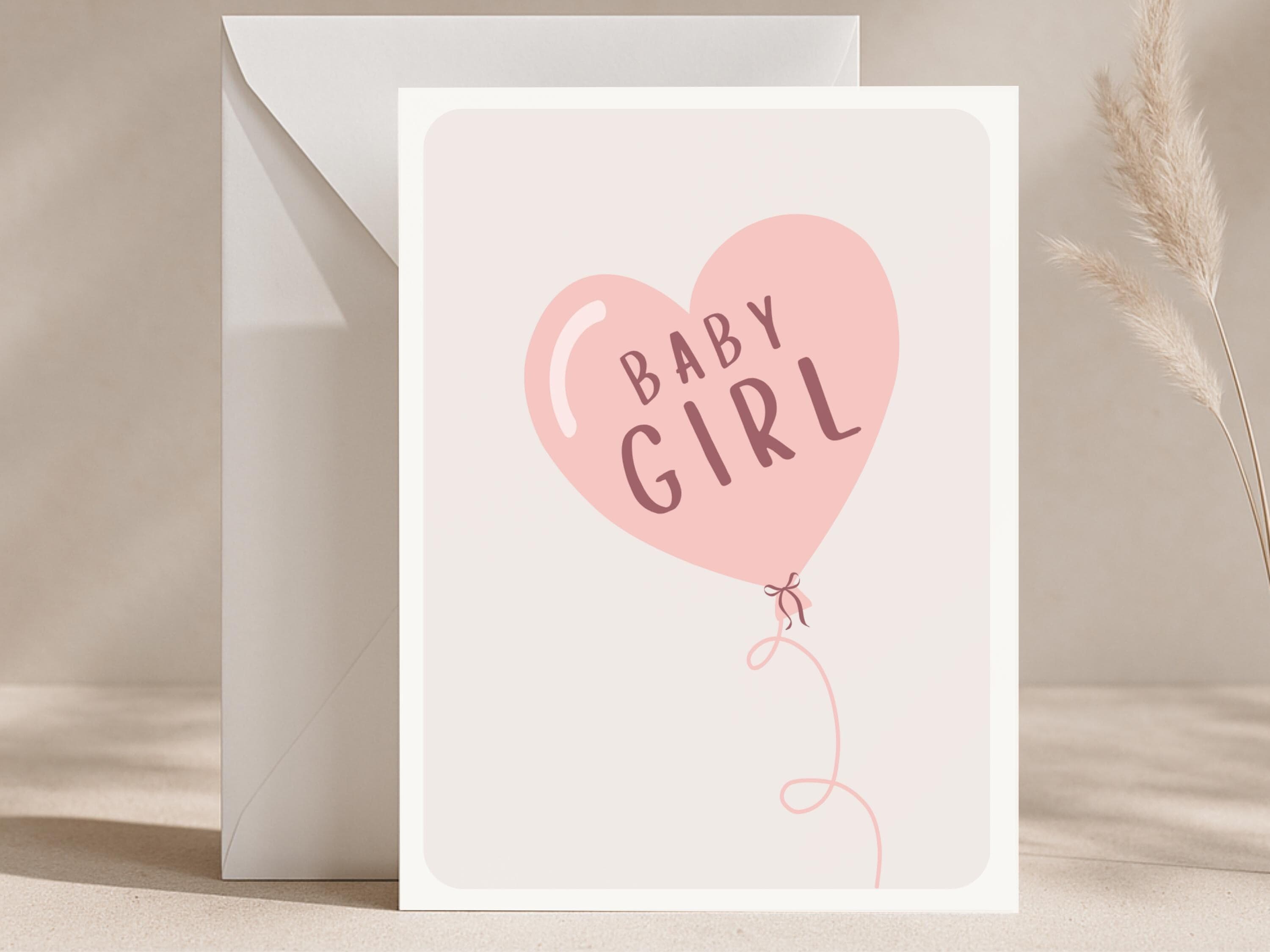 Baby Girl Card, Pink Heart Balloon Design, New Baby Congratulations Greeting - image 4
