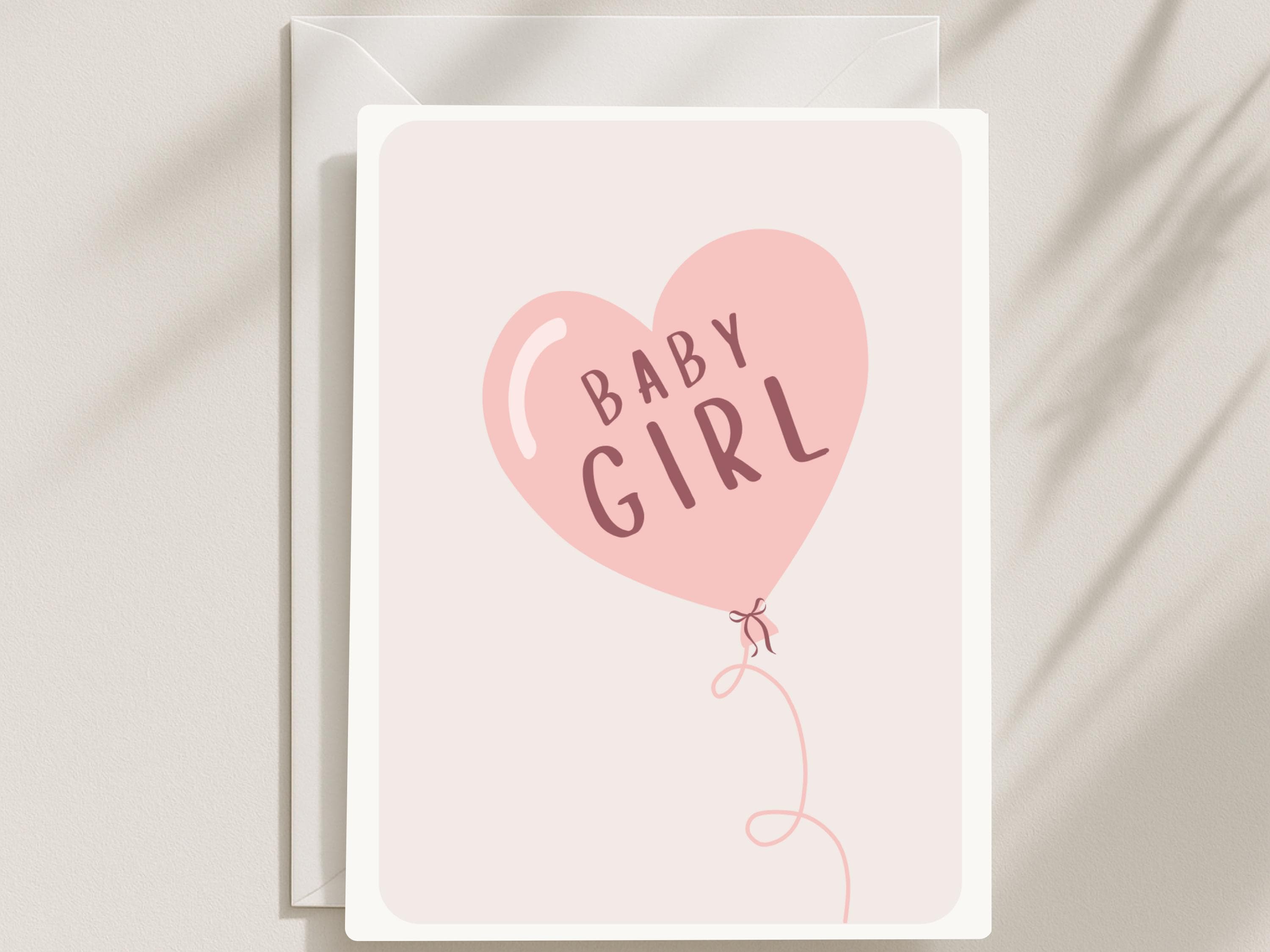 Baby Girl Card, Pink Heart Balloon Design, New Baby Congratulations Greeting - image 3