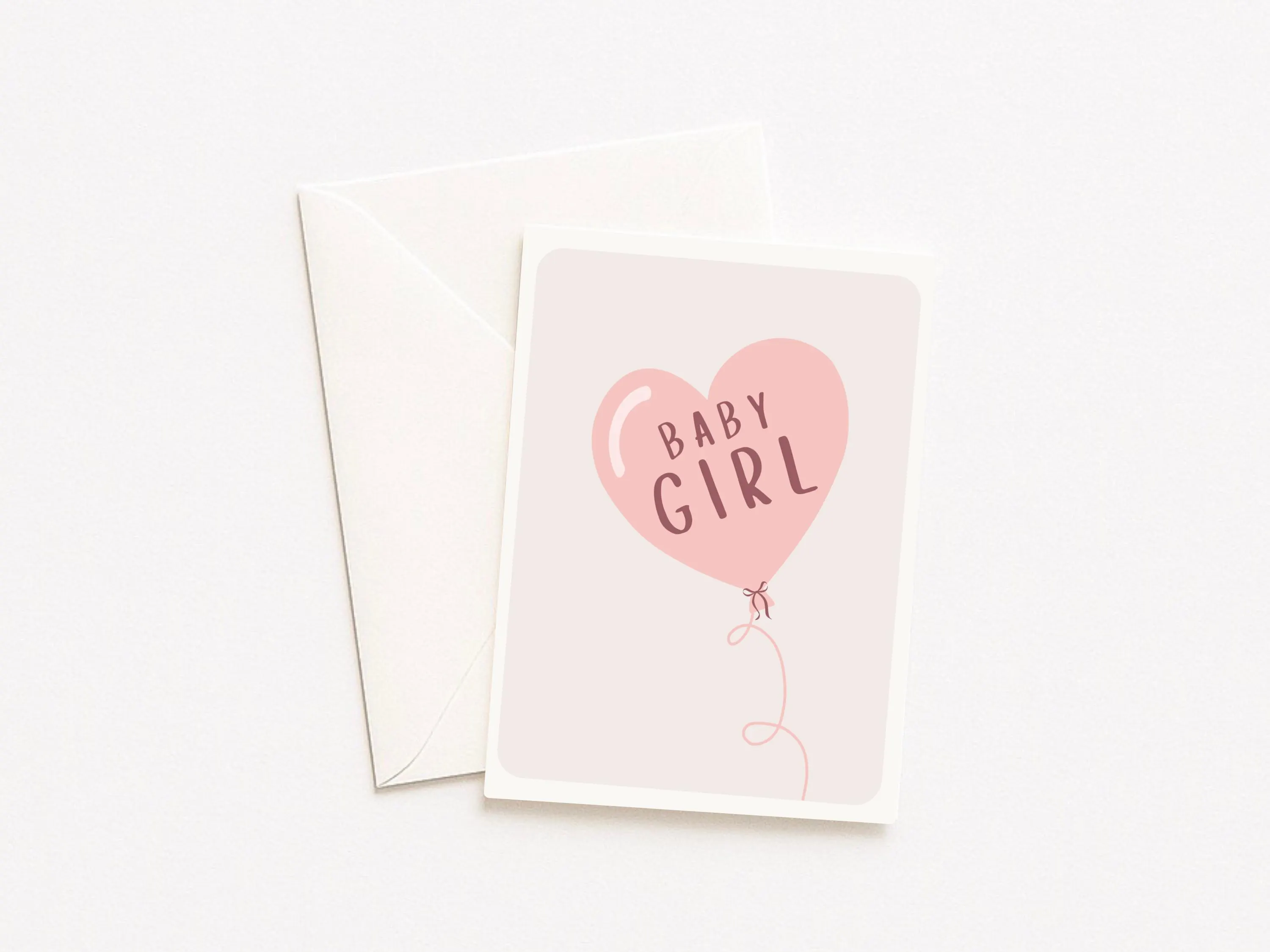 Baby Girl Card, Pink Heart Balloon Design, New Baby Congratulations Greeting