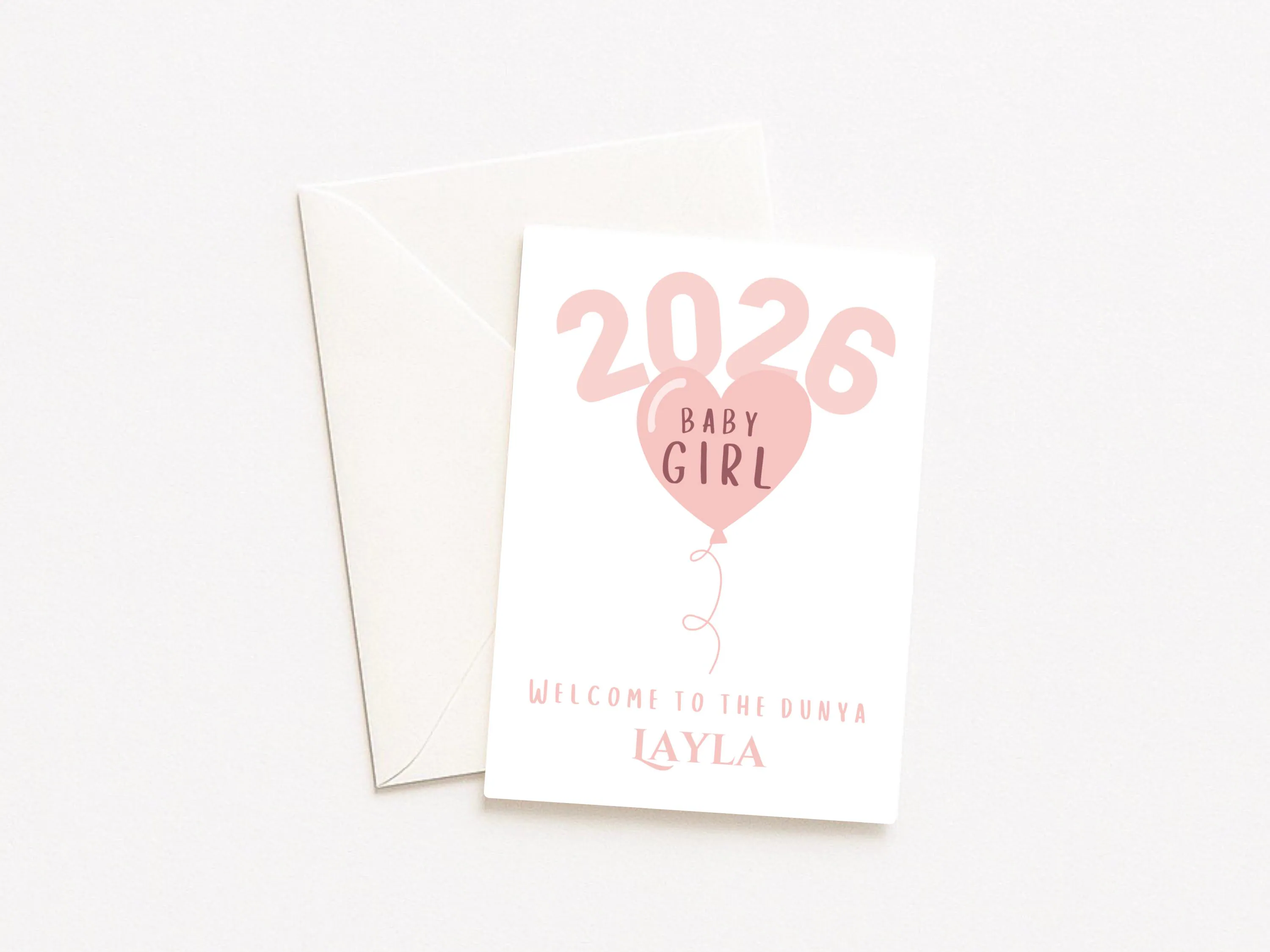 Baby Girl Card Islamic | Muslim New Baby | Personalised Name Keepsake