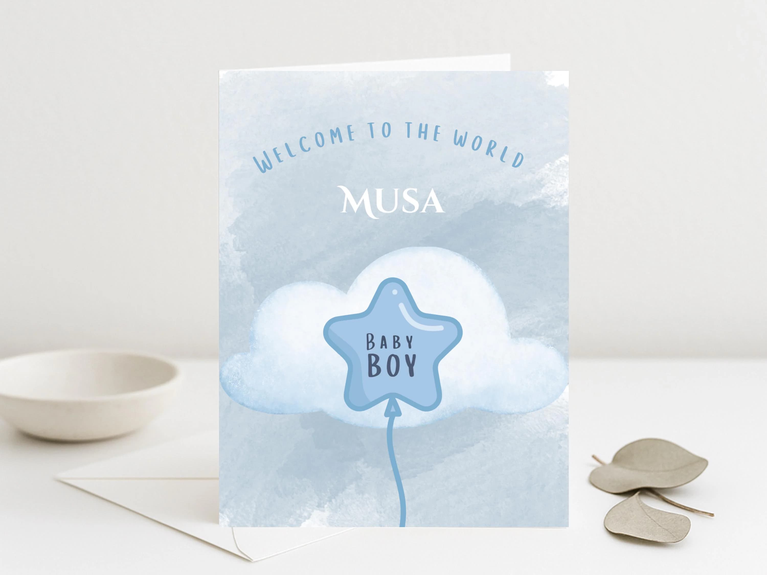 Baby Boy Card Islamic | Muslim New Baby | Personalised Name Keepsake