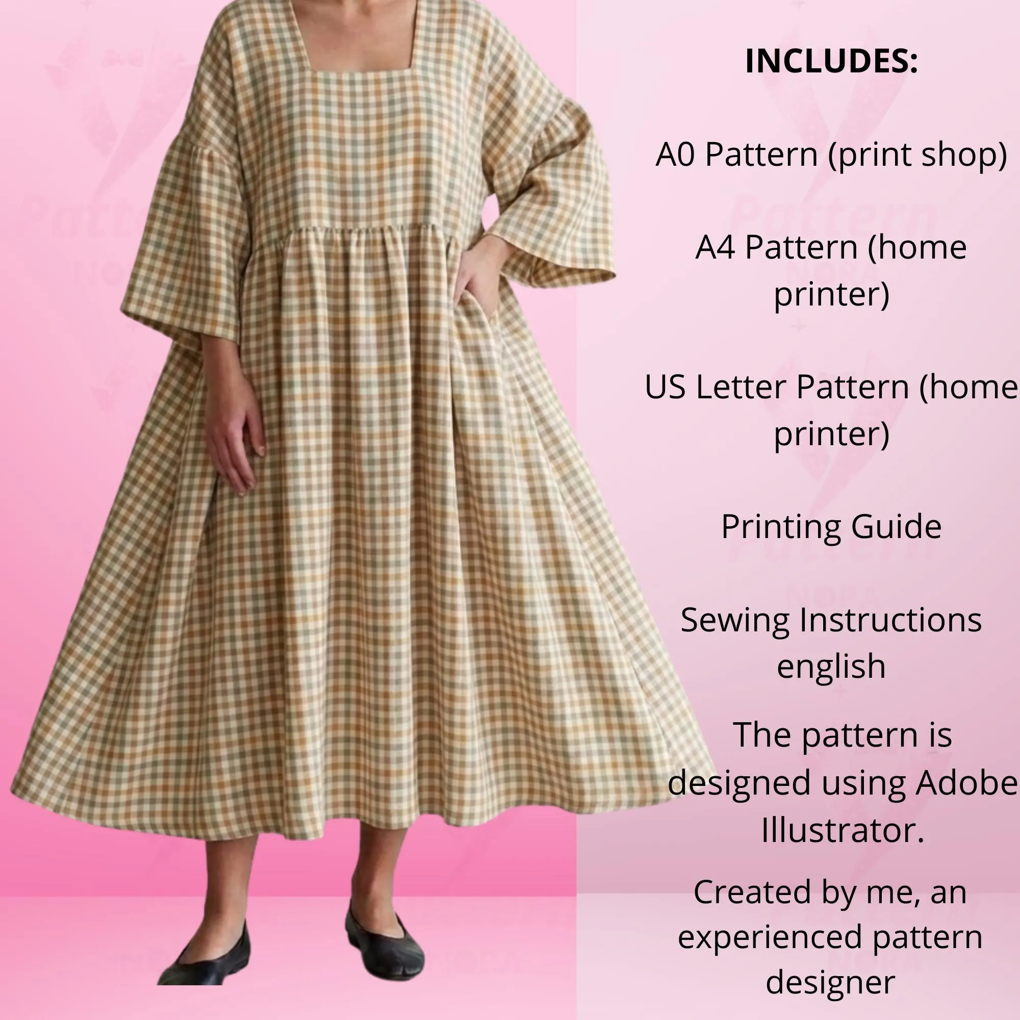 Oversized Kaftan Dress Pattern | Empire Waist Boho Sewing (Digital Download) - image 3