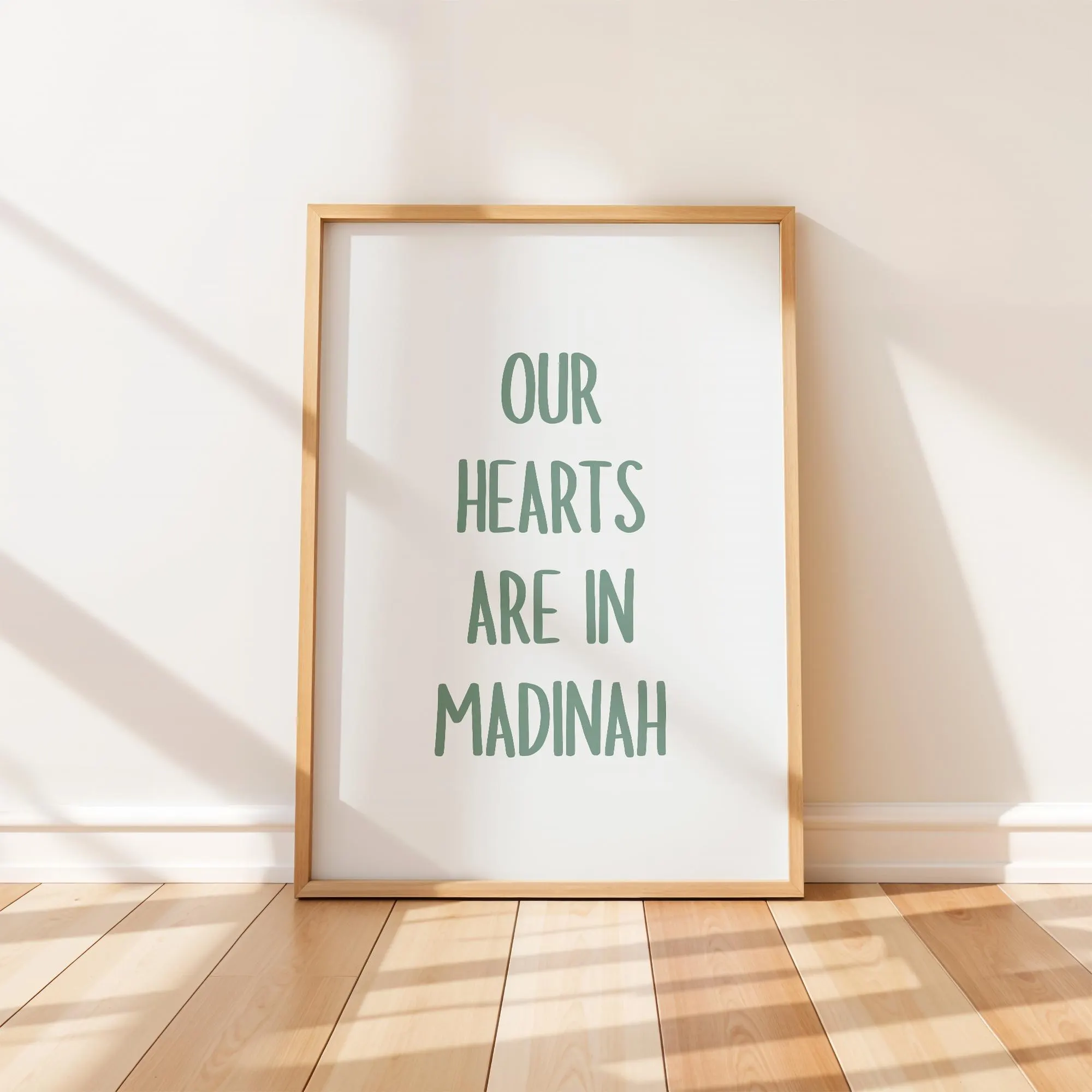 our hearts are in madinah wall art print, motivational quote, islamic home decor gift, islamic home ed, poster, muslim, digital download