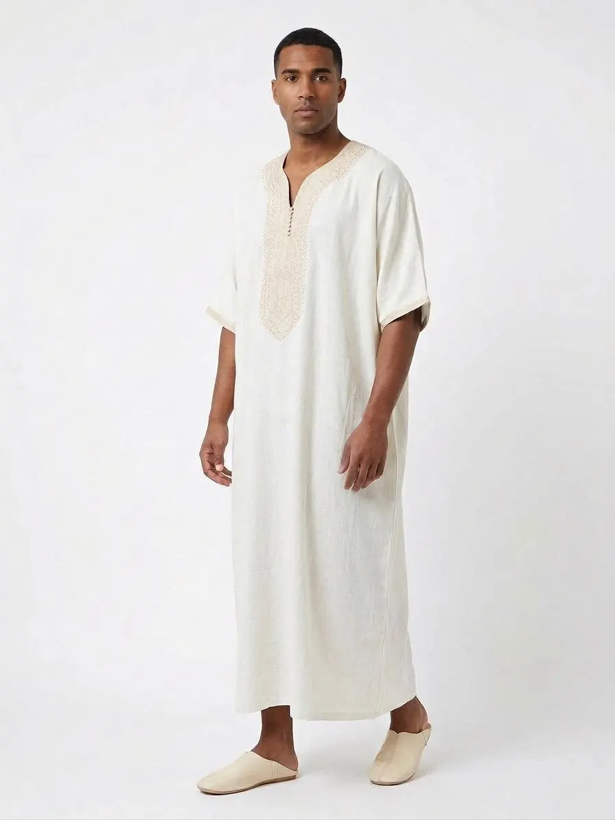 Moroccan Thobe, Morocco Jalaba, Thobe Jubba Kandora Djellaba, Summer Gandoura Beige, Summer Jellaba - image 3