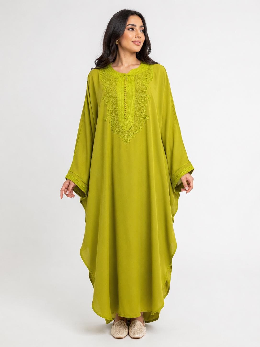 Embroidered Cotton Farasha Kaftan Dress, Moroccan Maxi, One Size Fits Most - image 5