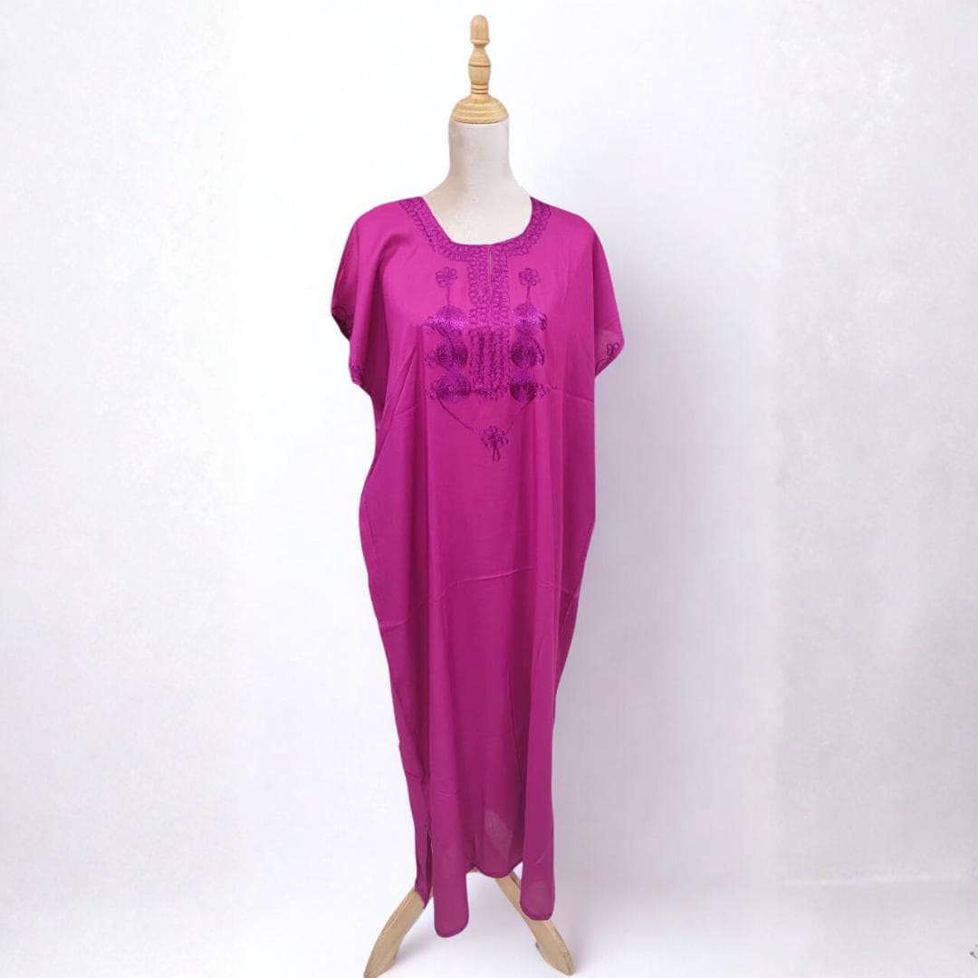 Pink Moroccan Cotton Kaftan Dress - Embroidered Maxi, One Size - image 4