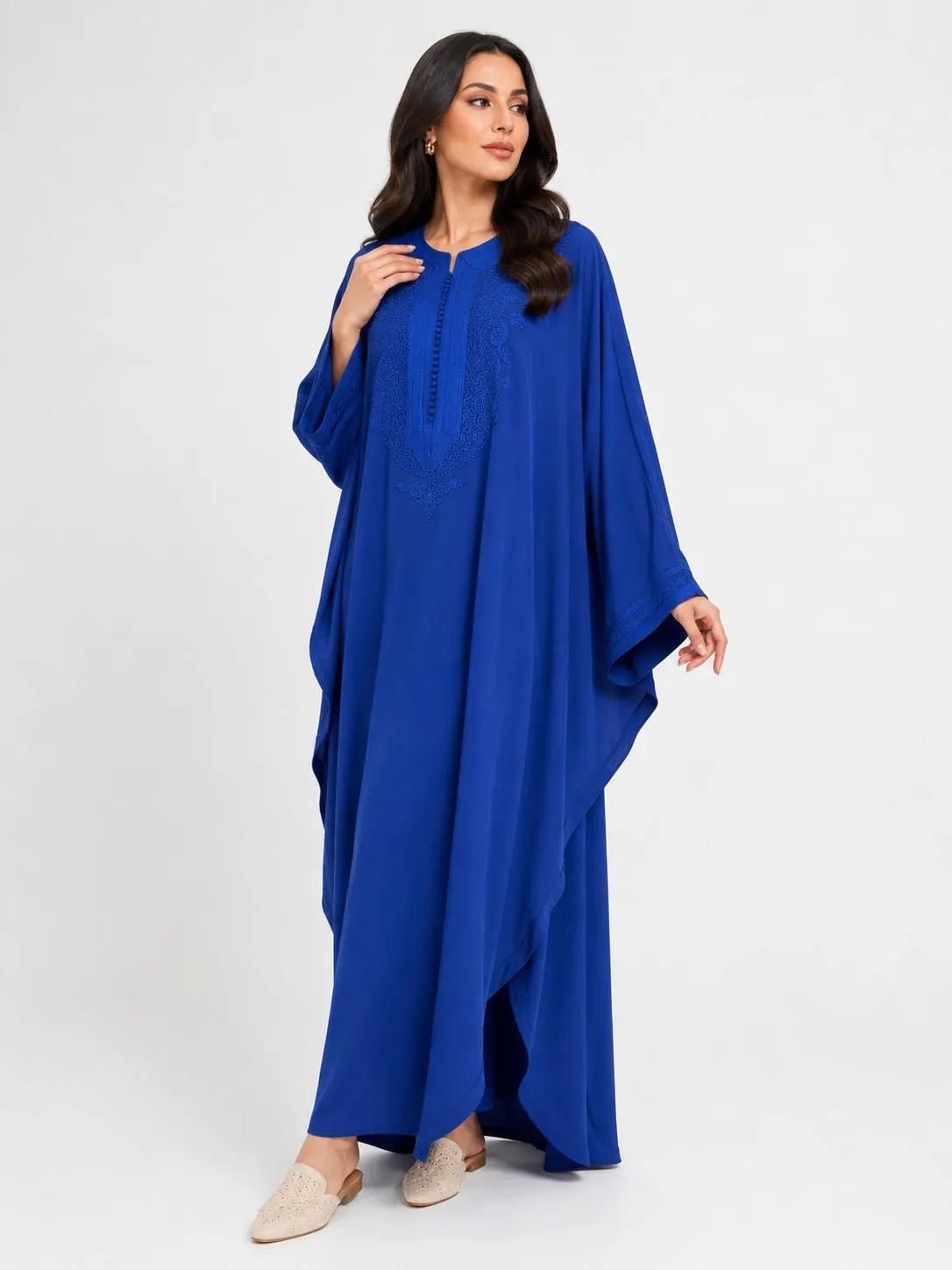 Embroidered Cotton Farasha Kaftan Dress, Moroccan Maxi, One Size Fits Most - image 3
