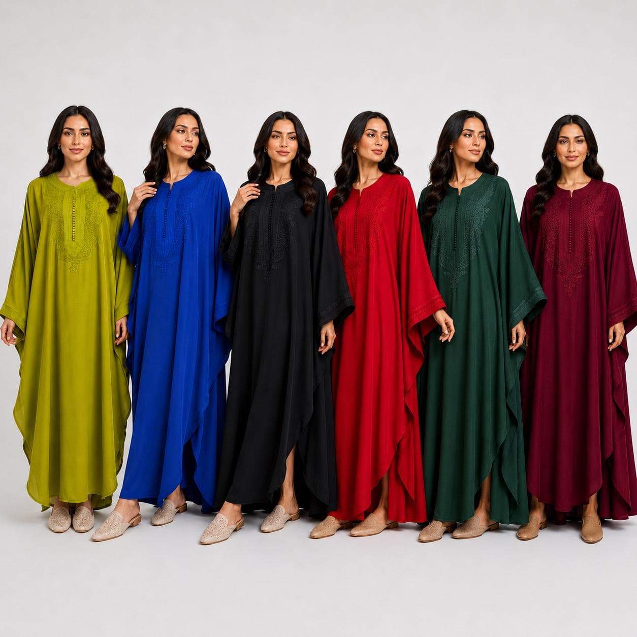 Embroidered Cotton Farasha Kaftan Dress, Moroccan Maxi, One Size Fits Most