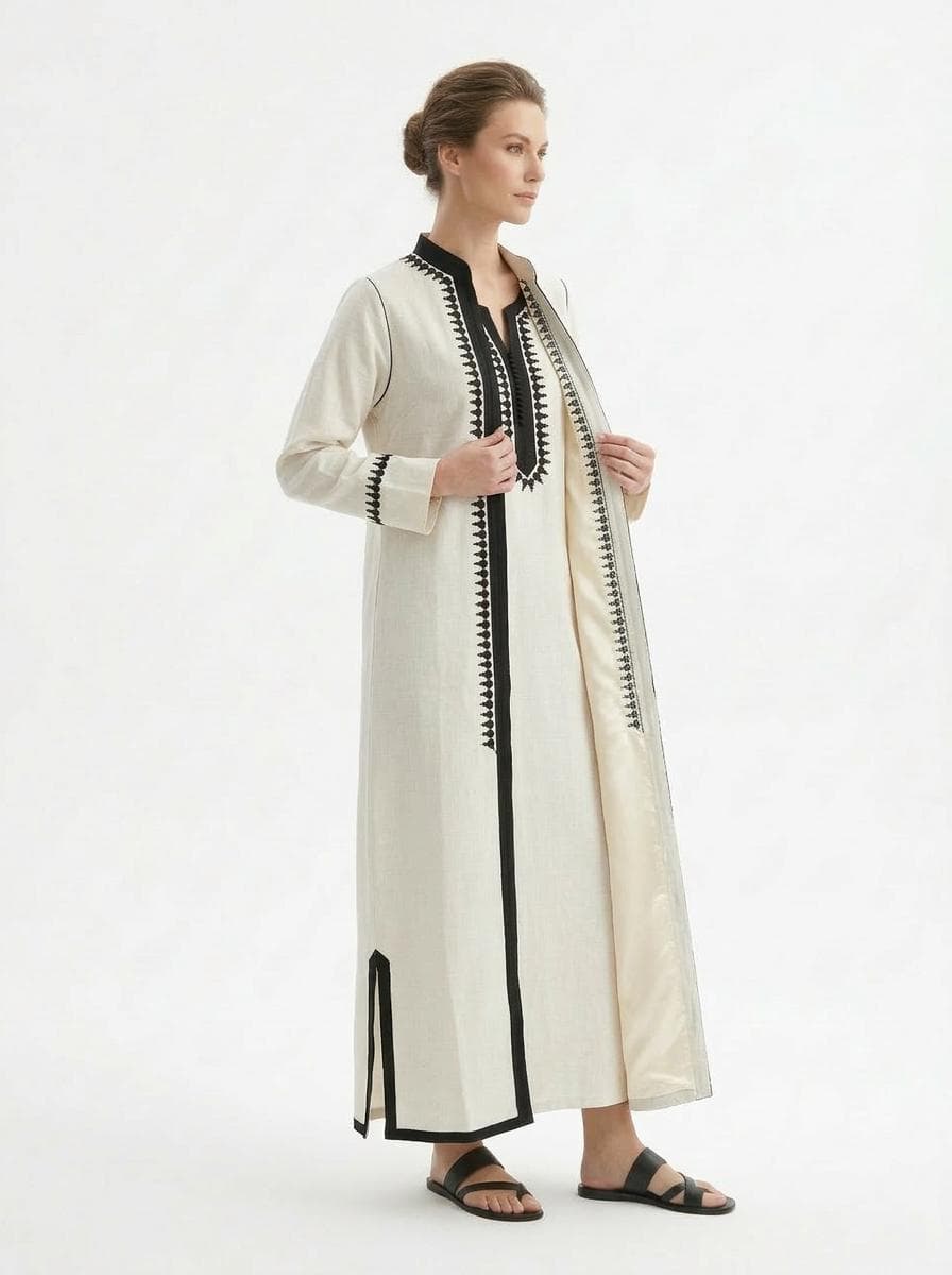 Black Kimono for woman Moroccan Kimono Boheme White Dress - image 4
