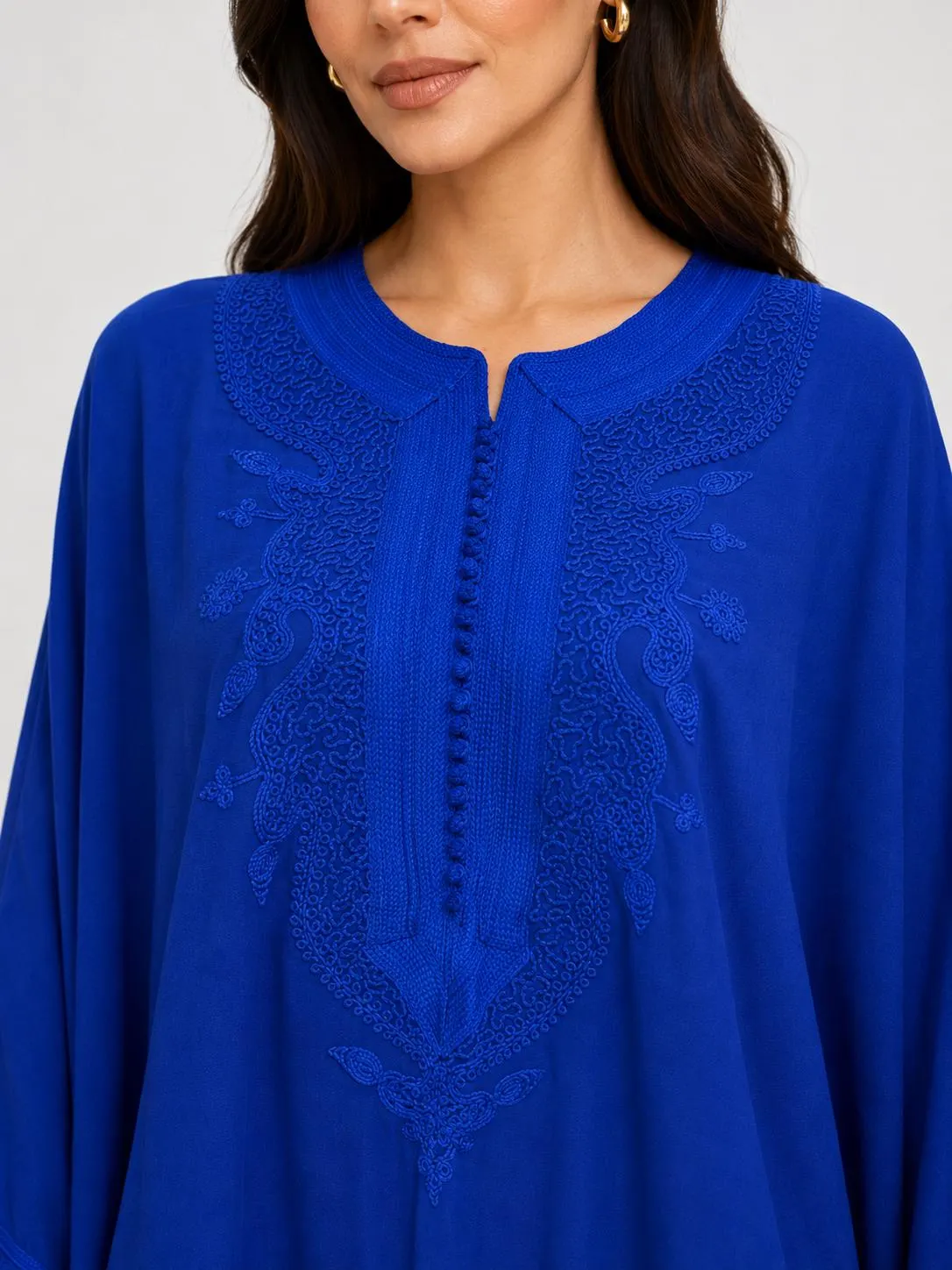 Embroidered Cotton Farasha Kaftan Dress, Moroccan Maxi, One Size Fits Most - image 4