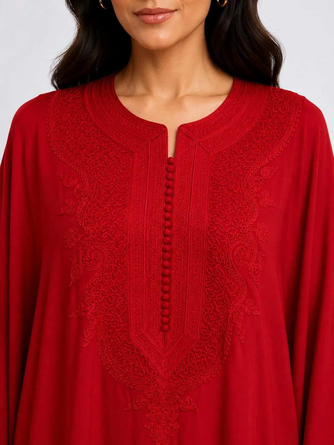 Embroidered Cotton Farasha Kaftan Dress, Moroccan Maxi, One Size Fits Most - image 2